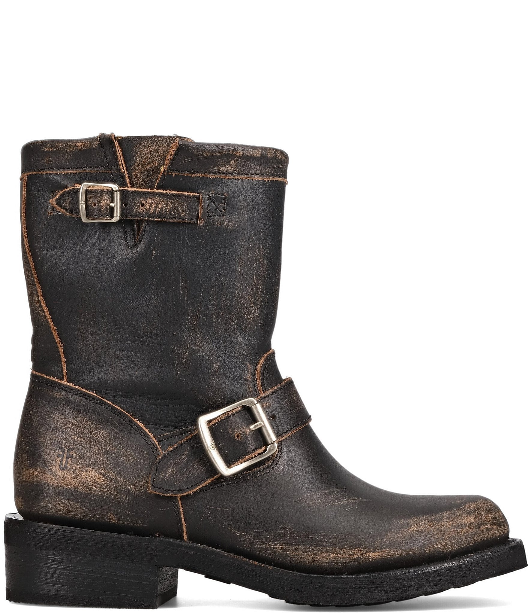 Frye Viv Leather Buckle Hardware Short Engineer Booties