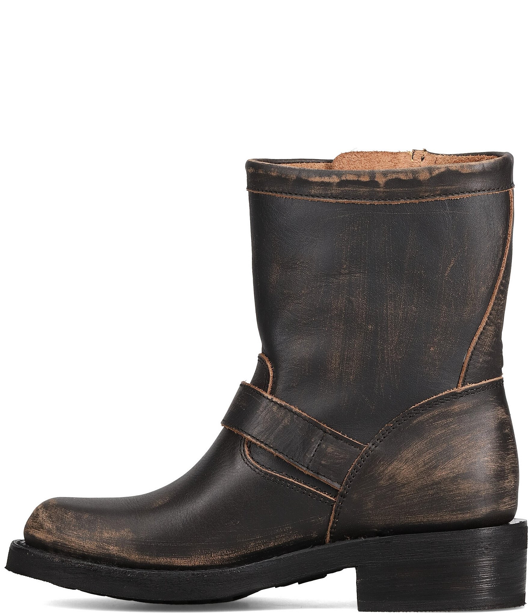 Frye Viv Leather Buckle Hardware Short Engineer Booties