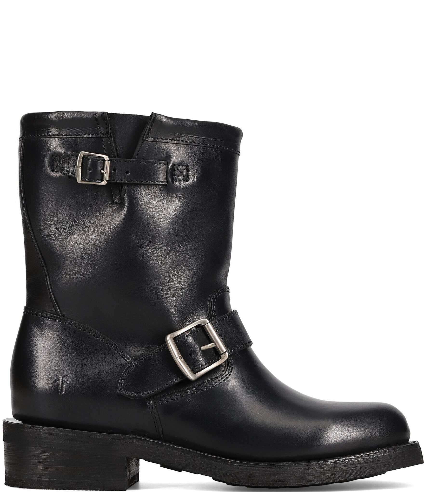 Frye Viv Leather Buckle Hardware Short Engineer Booties