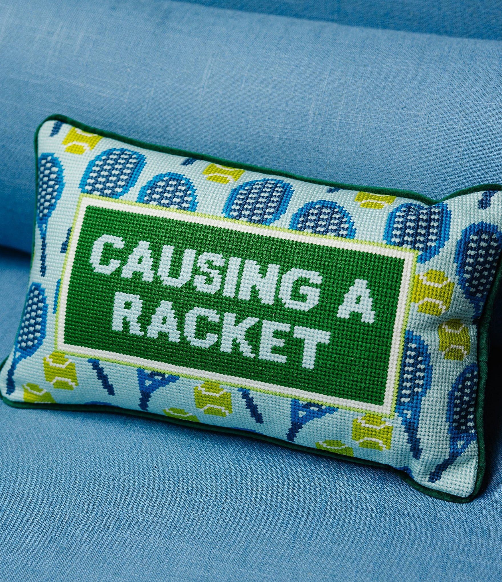 Furbish Causing A Racket Needlepoint Pillow