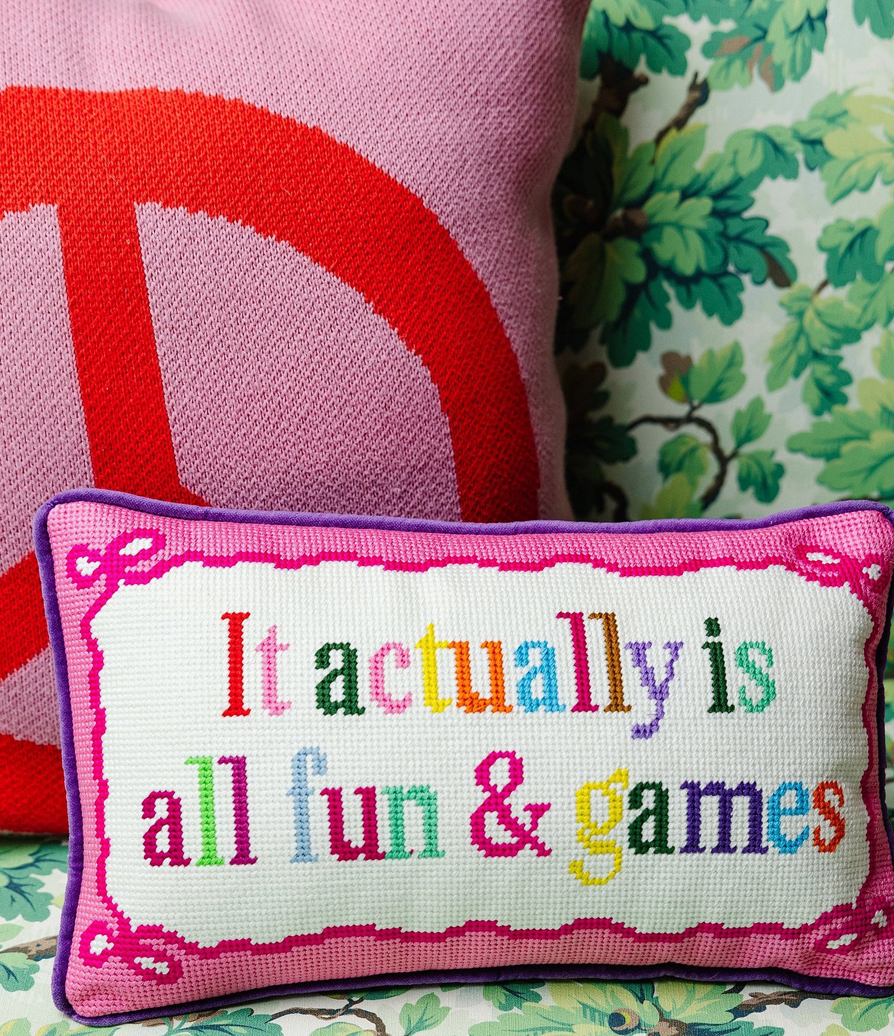 Furbish Fun & Games Needlepoint Pillow