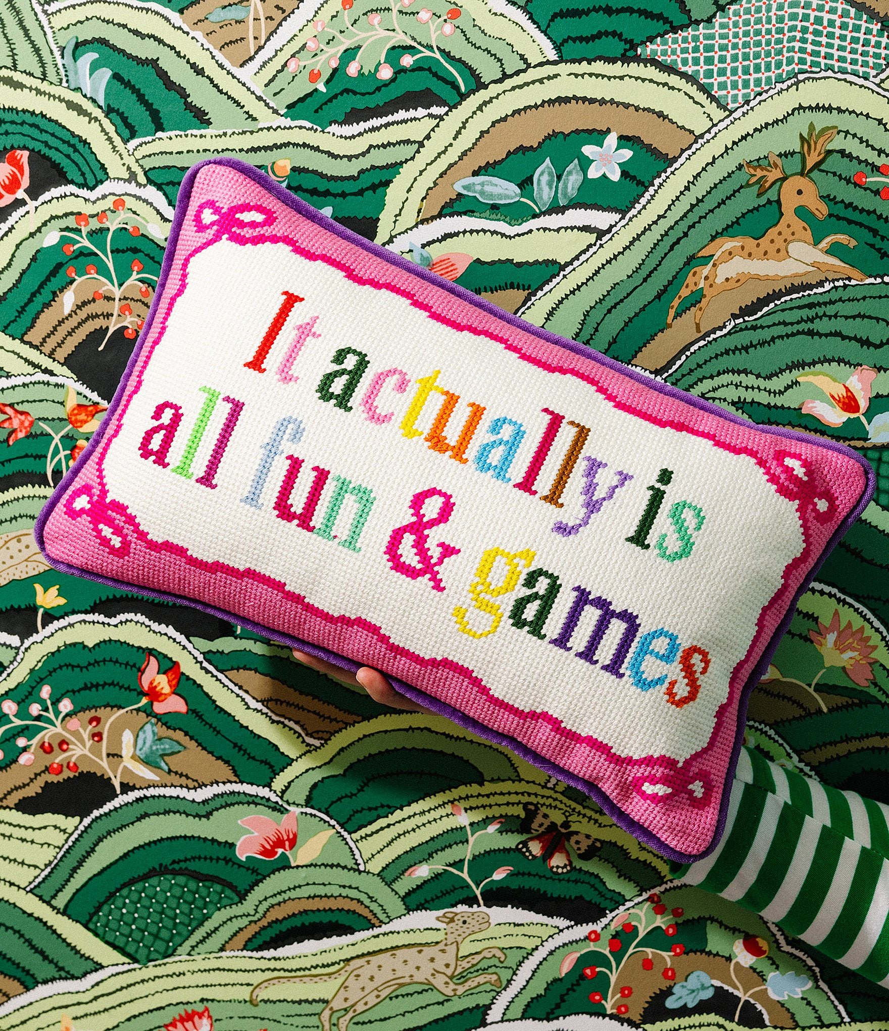 Furbish Fun & Games Needlepoint Pillow