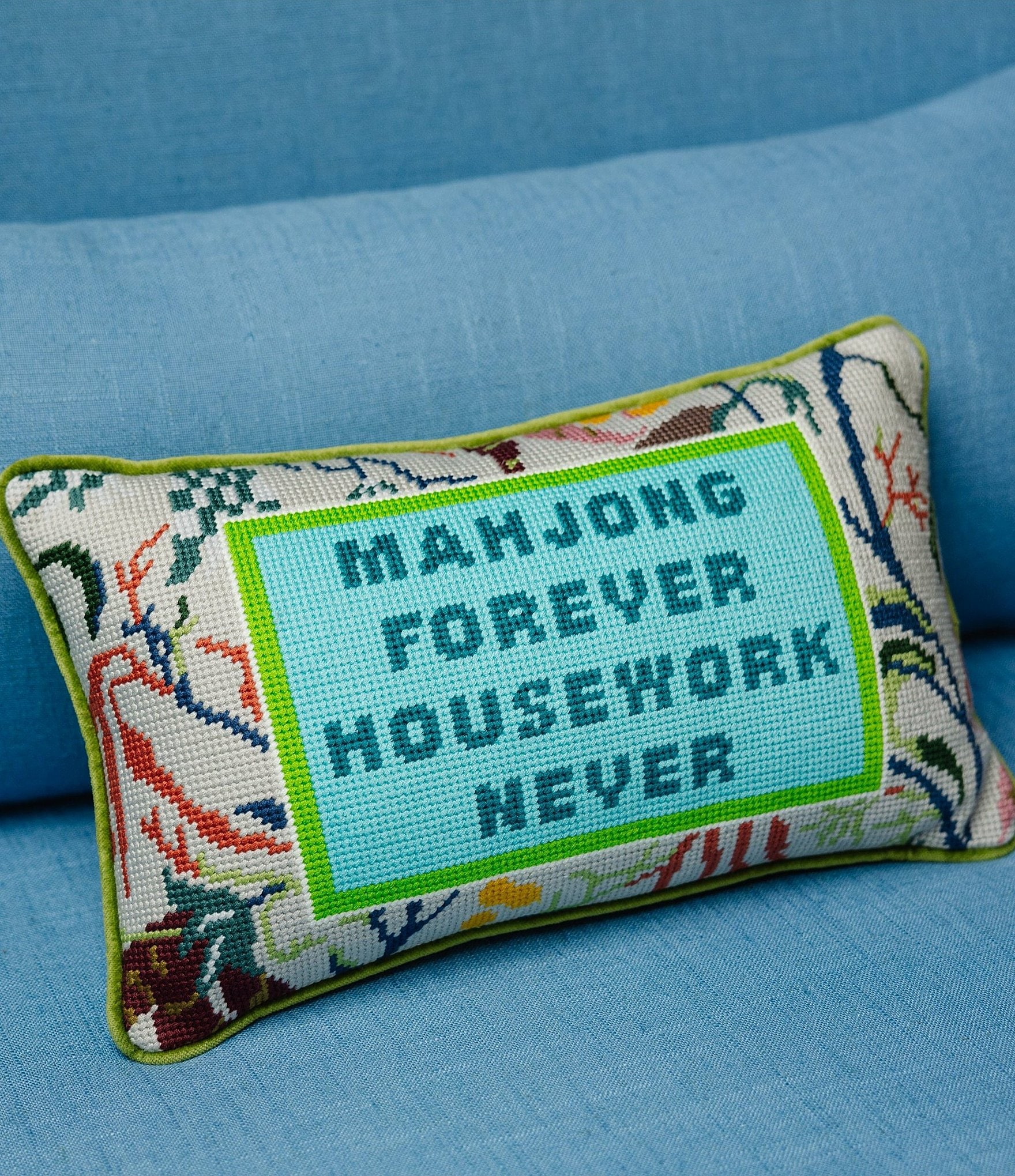 Furbish Mahjong Forever Needlepoint Pillow