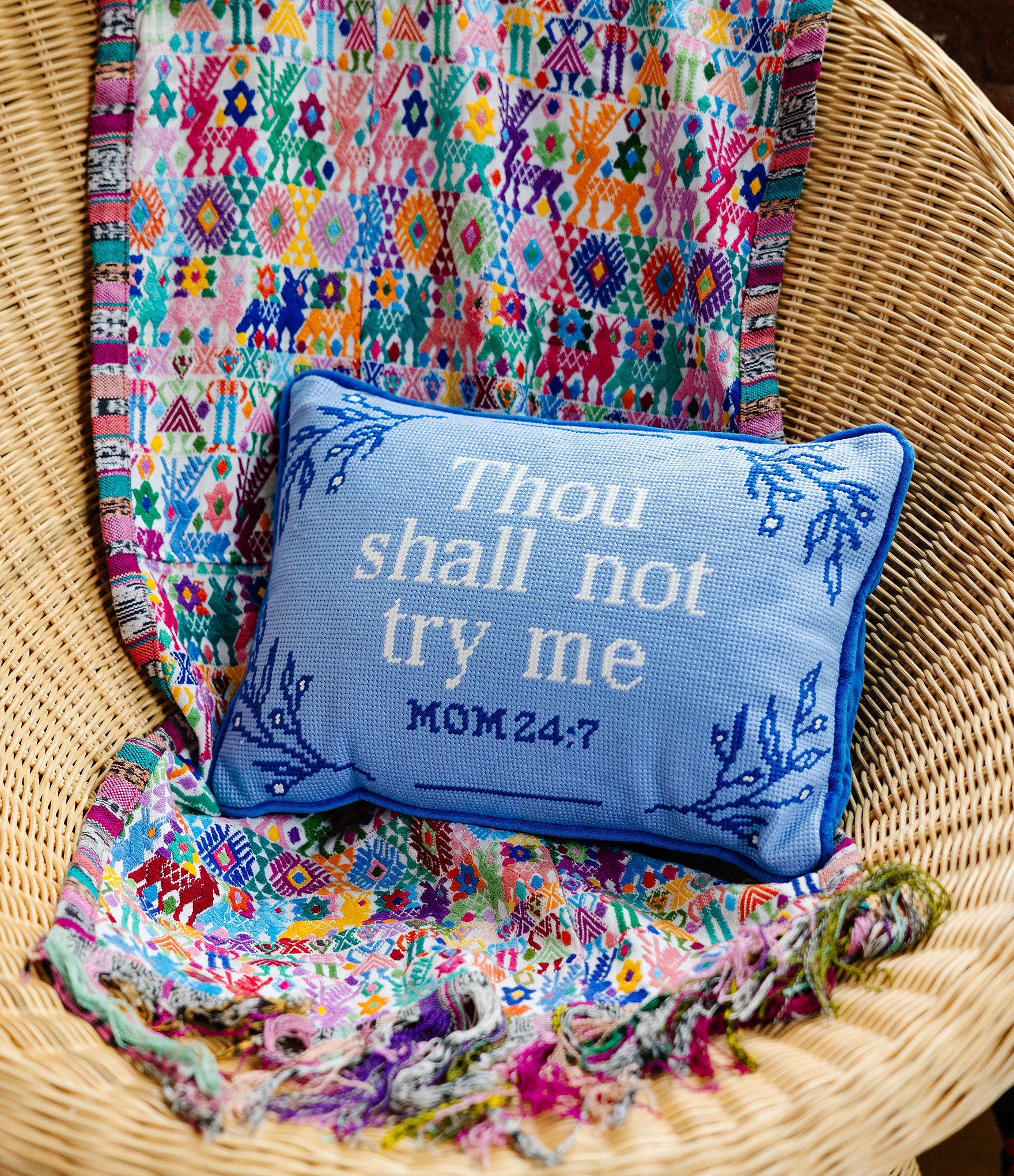 Furbish Mom 24:7 Try Me Needlepoint Pillow