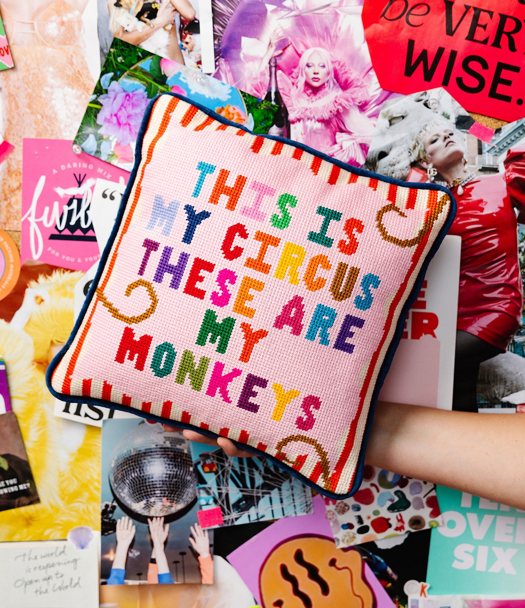 Furbish My Circus Needlepoint Pillow