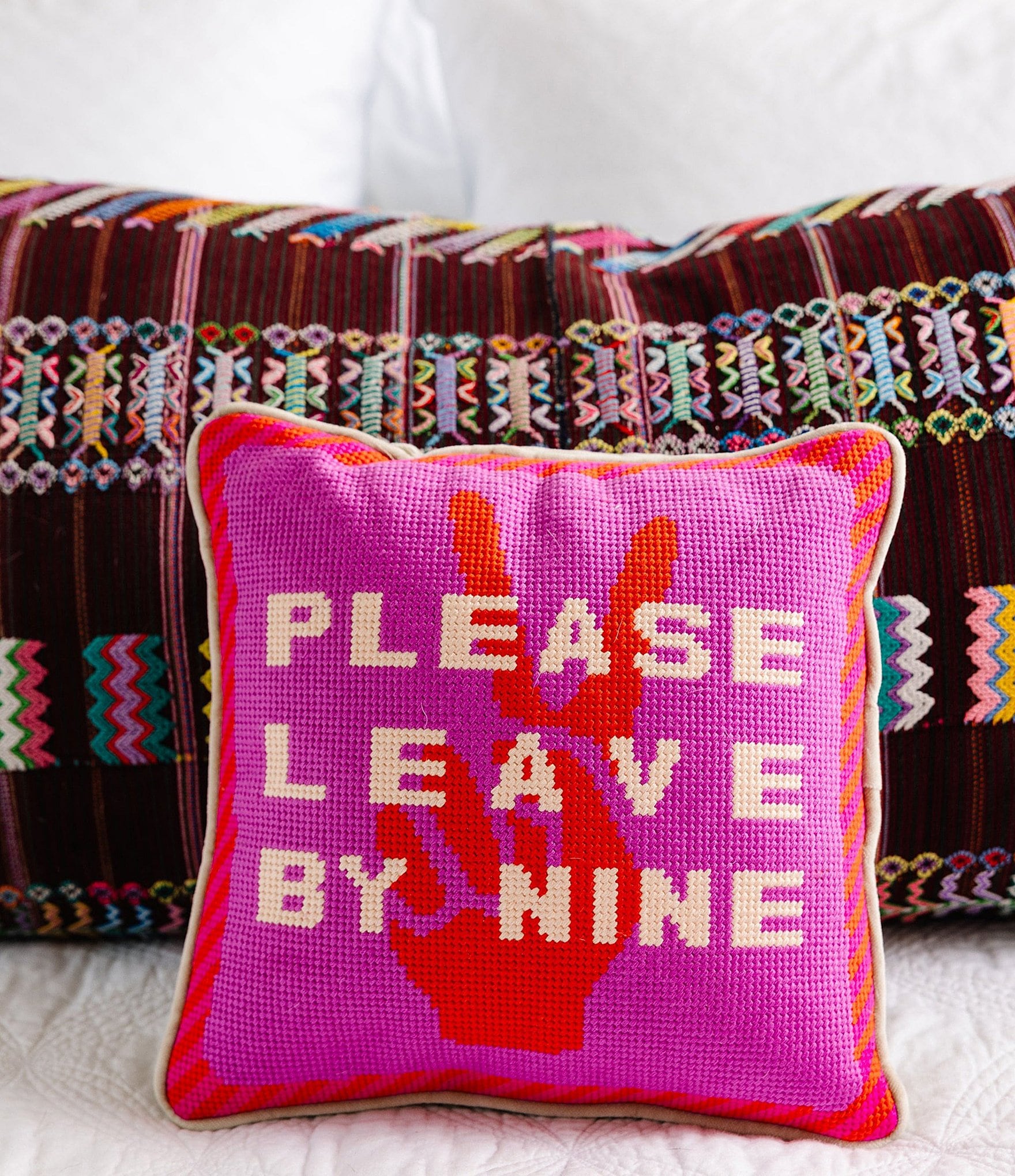 Furbish Please Leave by Nine Needlepoint Pillow