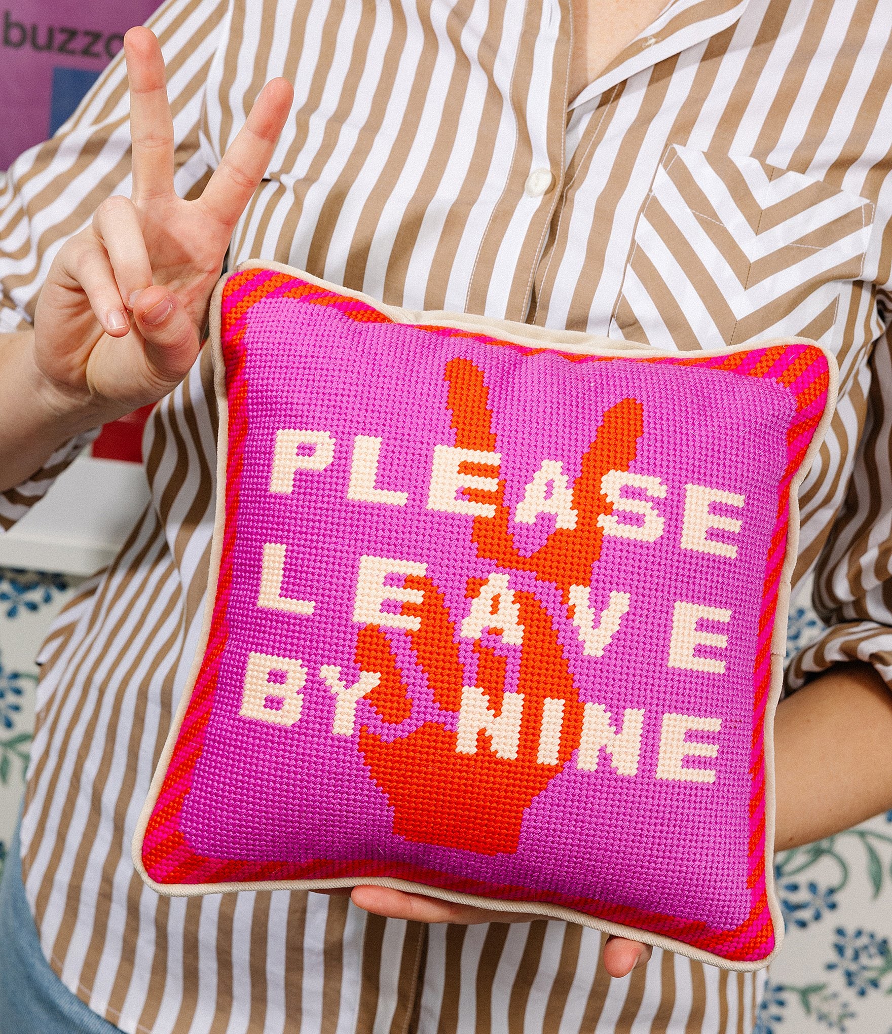 Furbish Please Leave by Nine Needlepoint Pillow