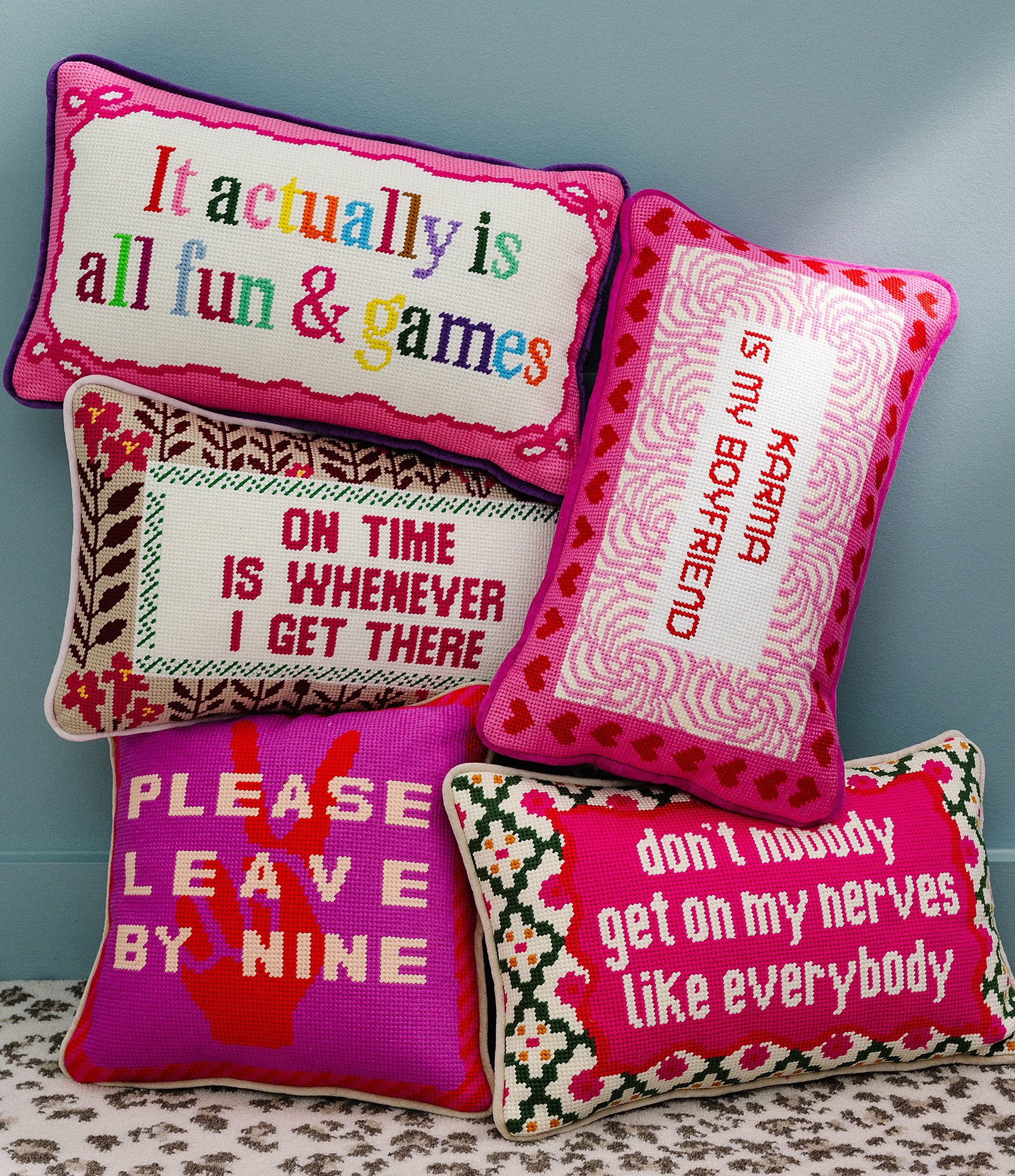 Furbish Please Leave by Nine Needlepoint Pillow