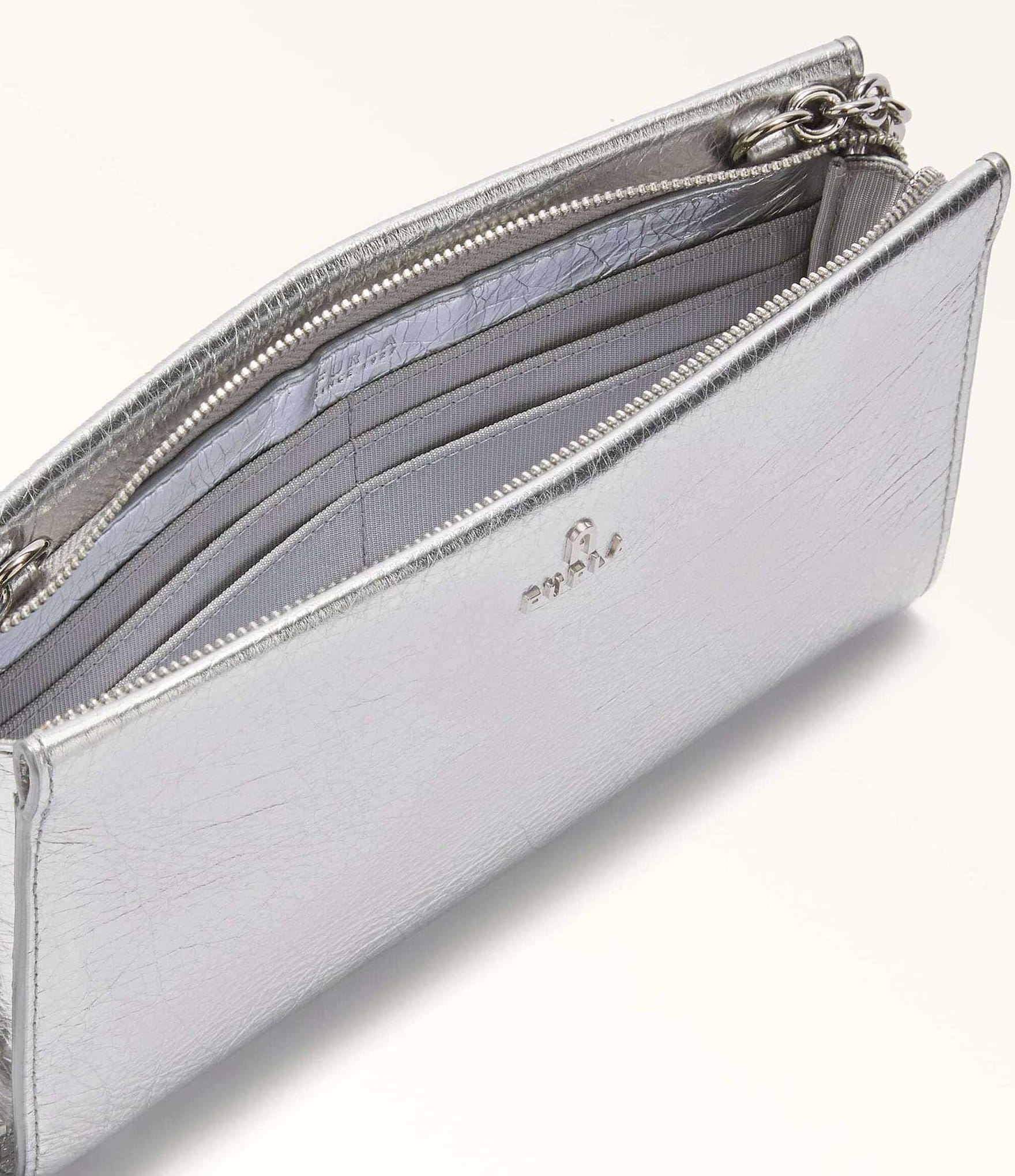 Furla Camelia Mini Silver Metallic Crossbody Bag