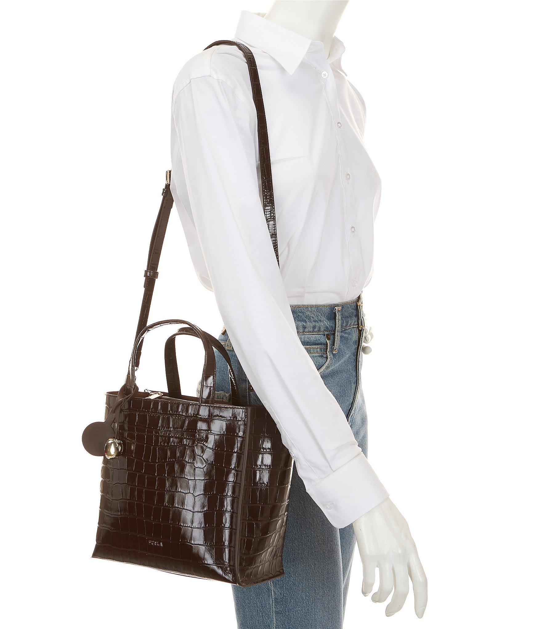 Furla Divide It Croc Double Handle Tote Bag
