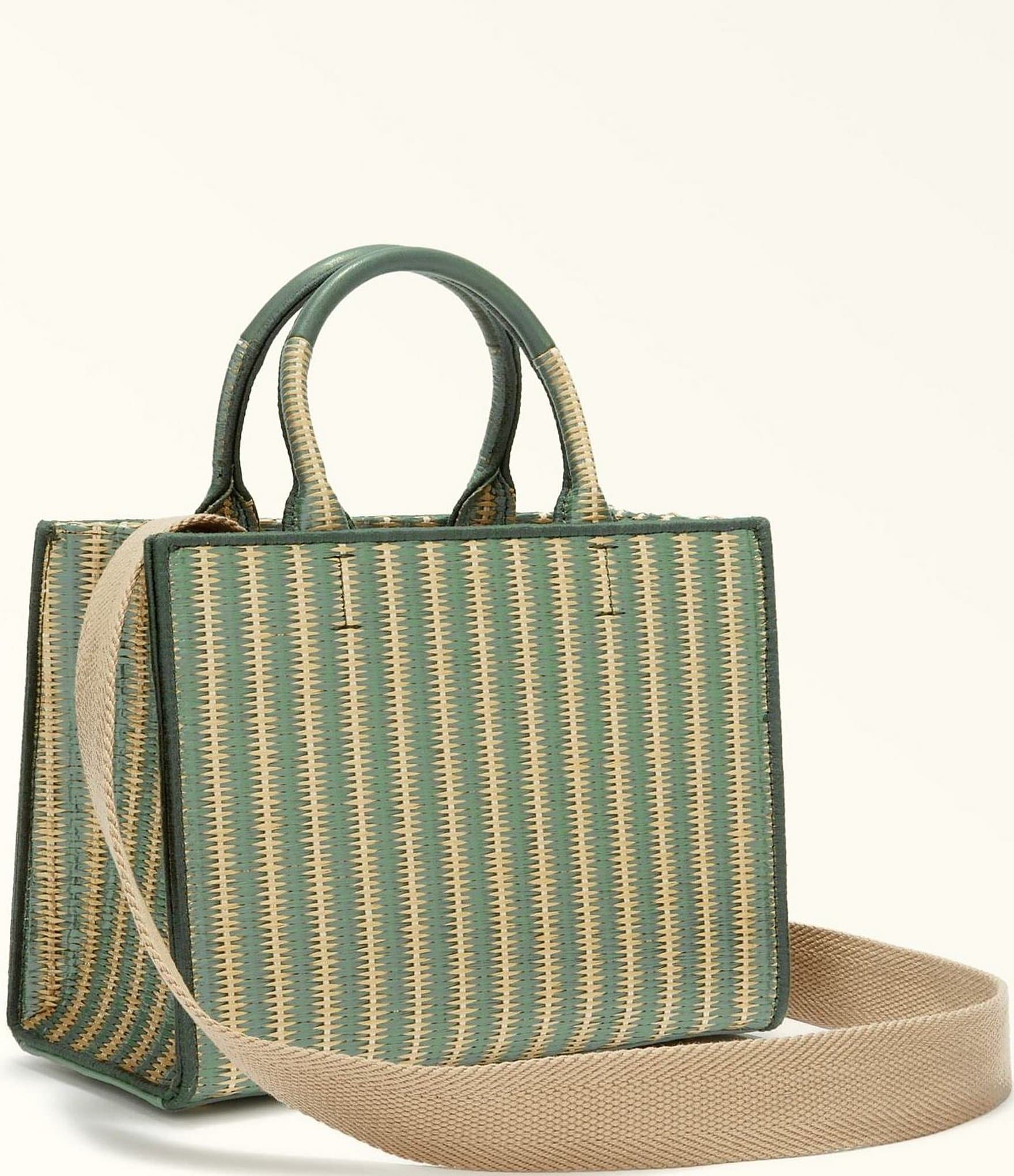 Furla Small Striped Rafia Leather Straw Opportunity Tote Bag