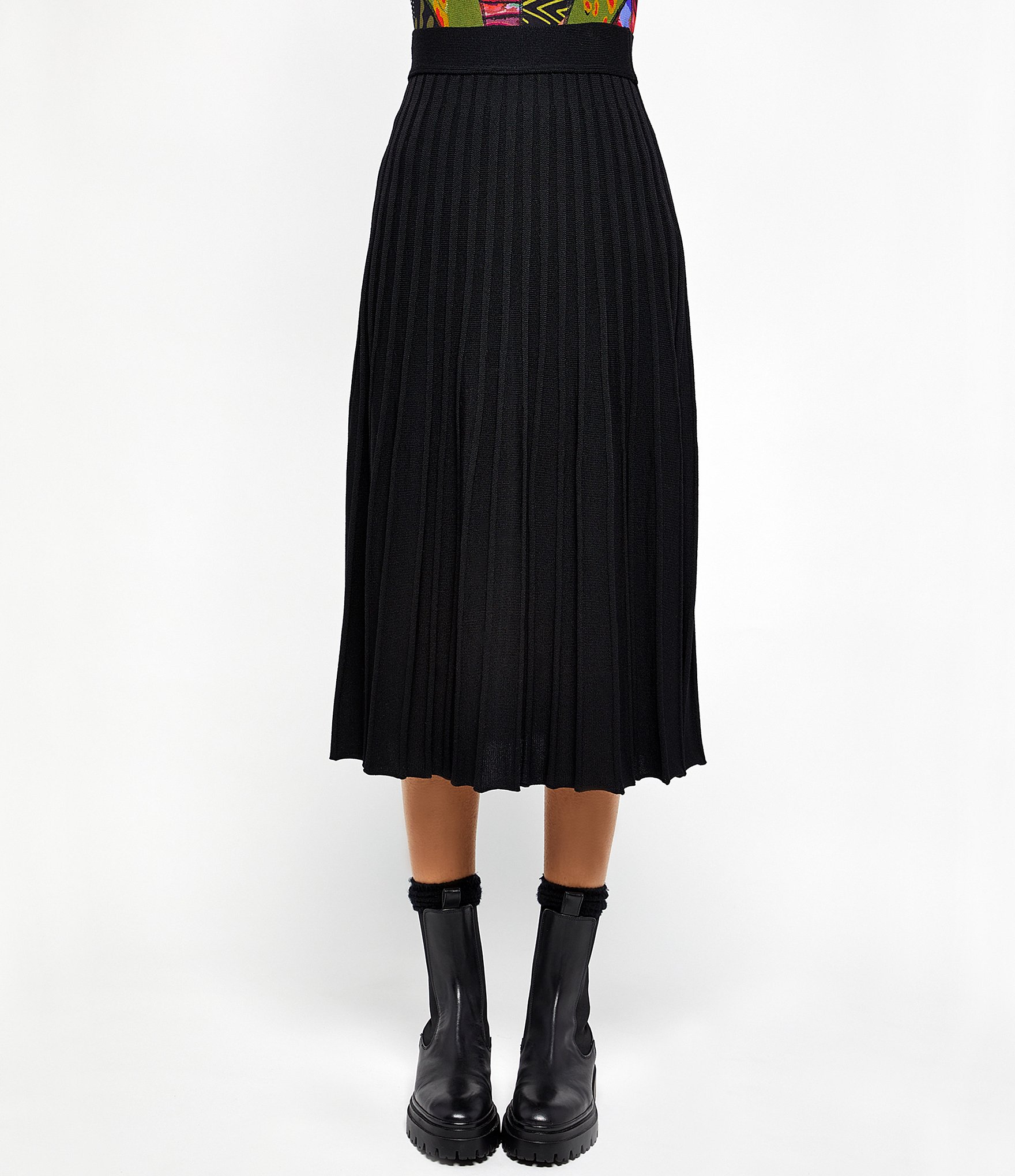 FUZZI Virgin Wool Blend Elastic Waist Pleated Pull-On Midi Skirt ...