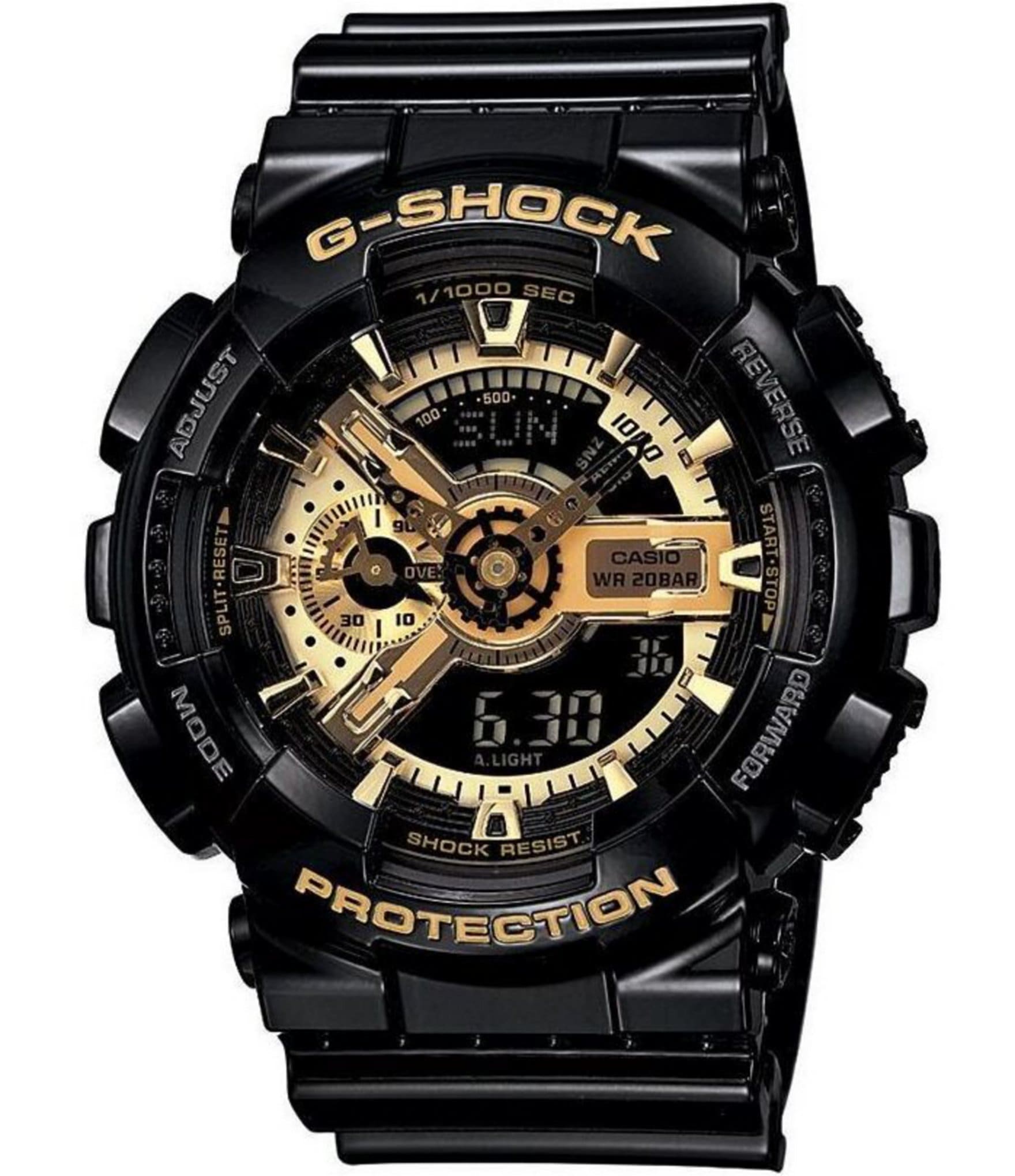 Casio G Shock Men s Analog Digital Sports Military Wristwatch GA110GB 1ACR 55 mm Gold Tone Dial Black Resin Strap