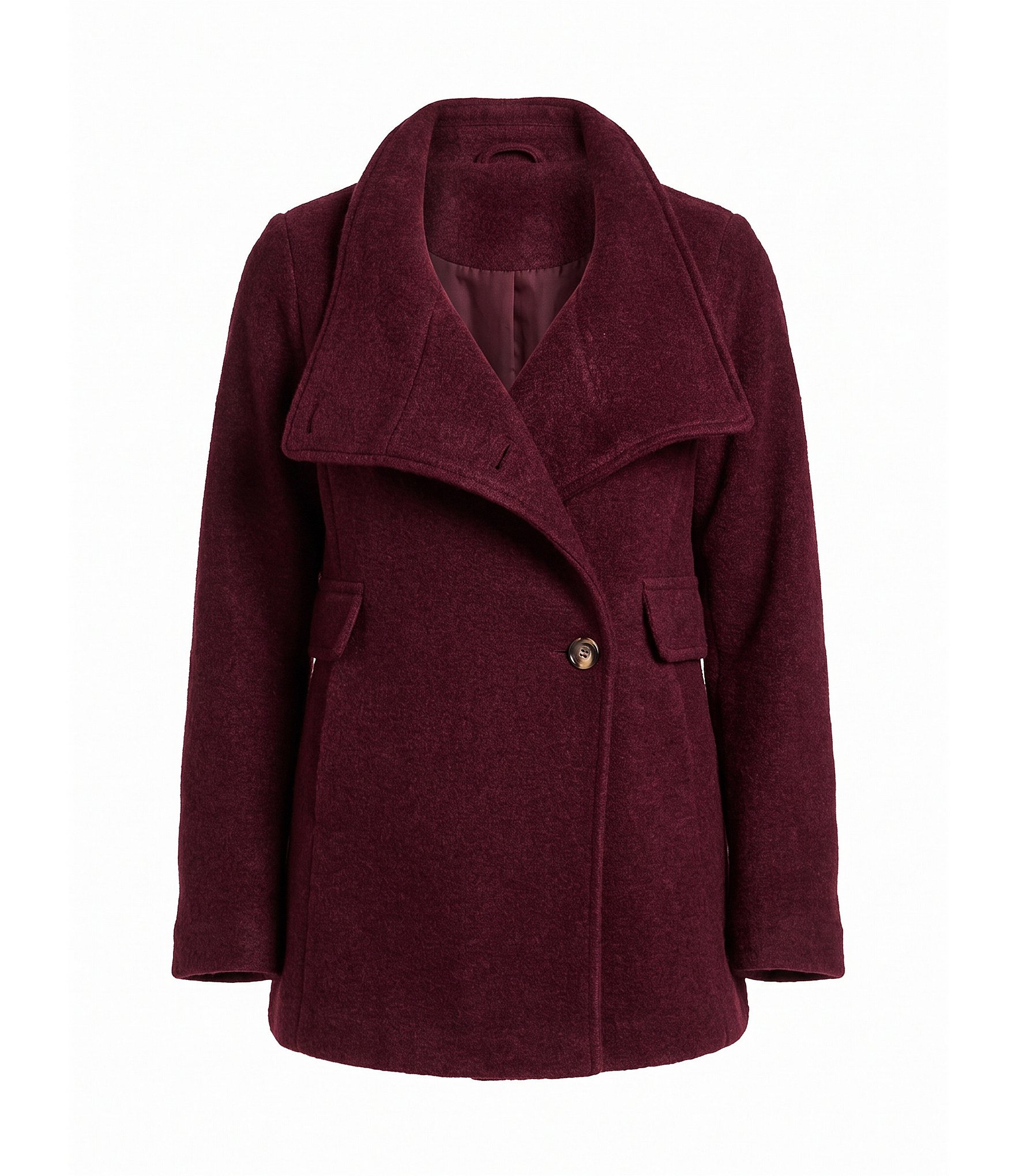 Gallery Ladies Woold Blend Wing Collar Water Resistant Asymmetrical Button Front Peacoat