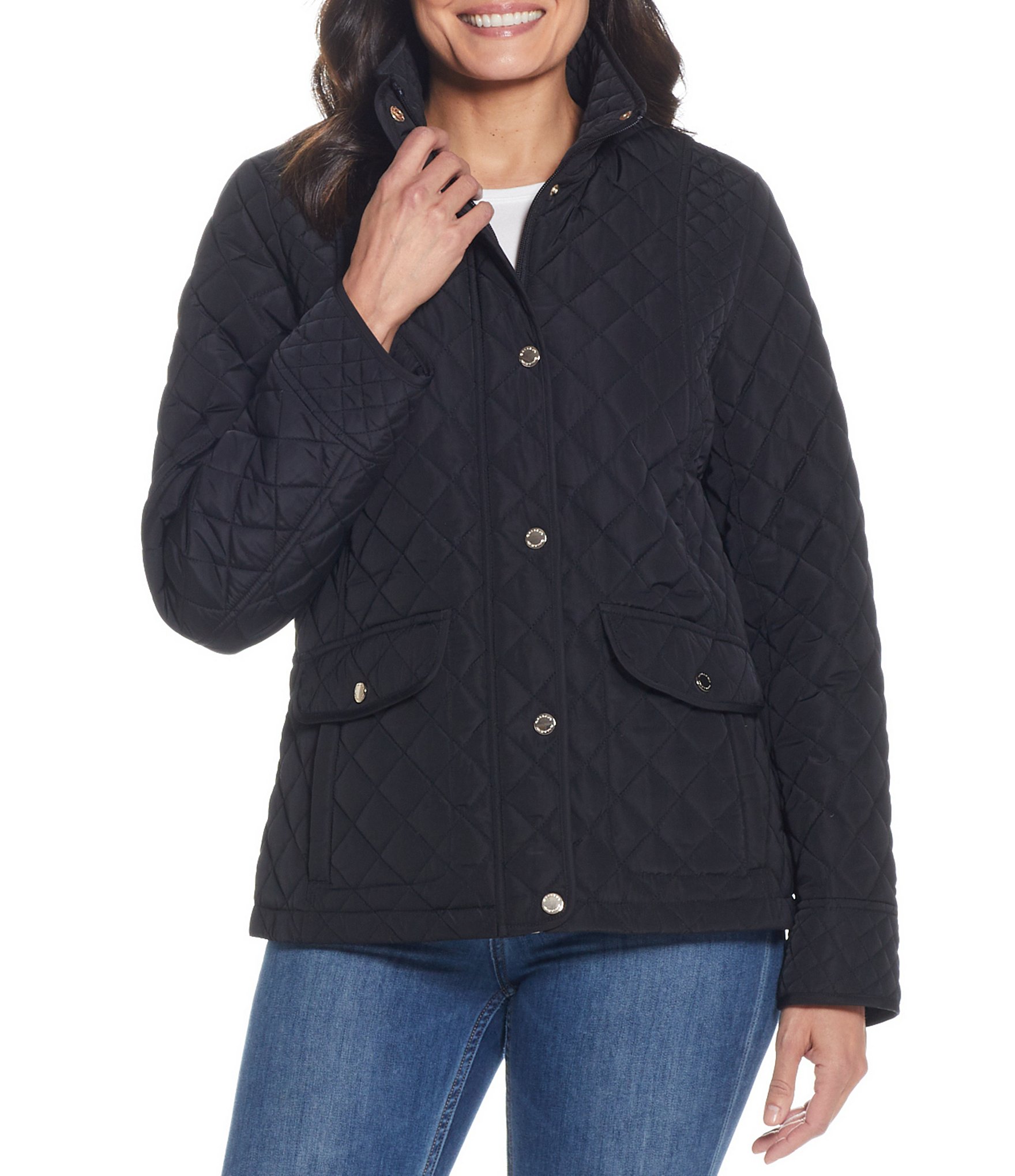 Gallery Quilted Button Front Long Sleeve Jacket | Dillard's