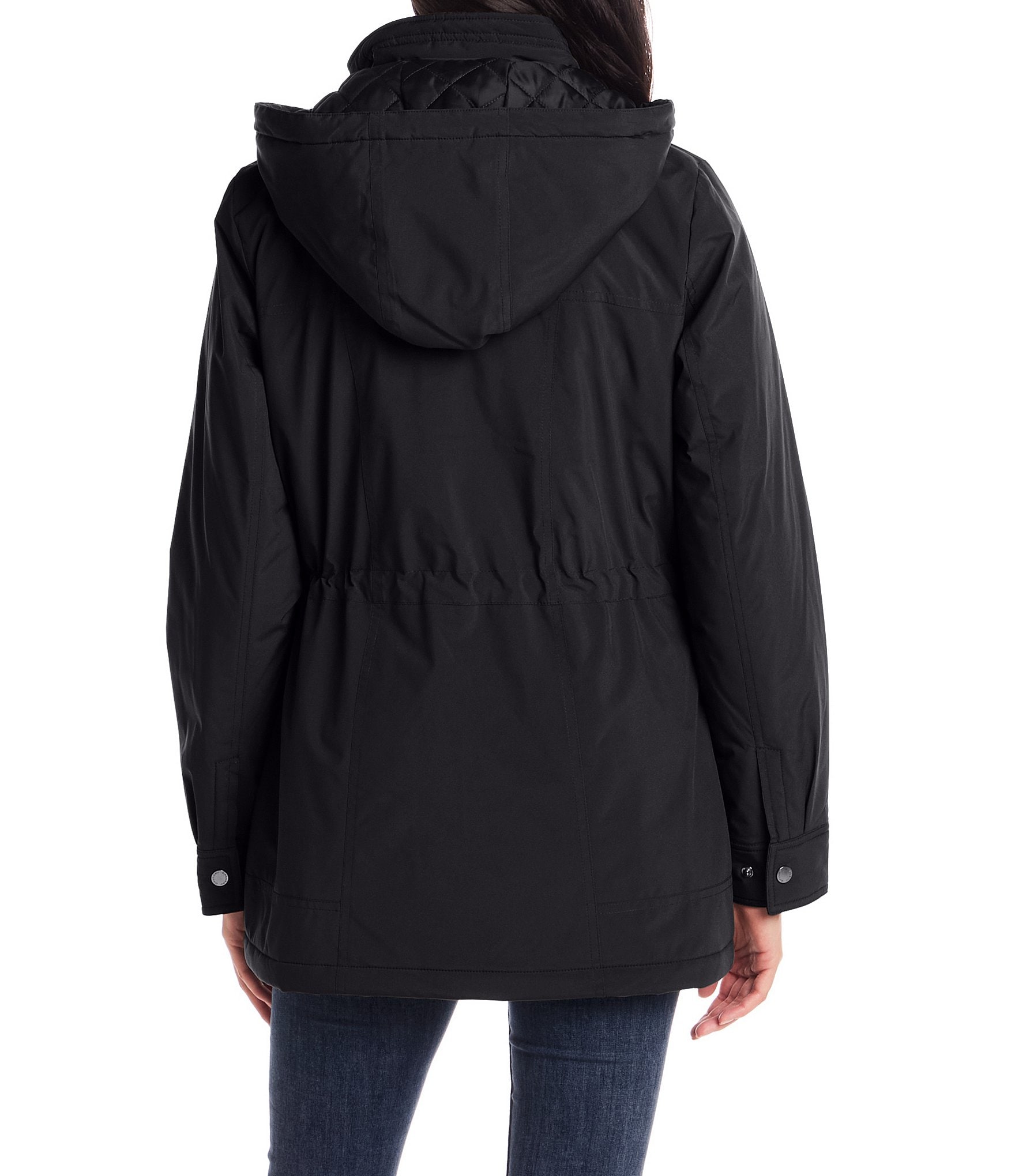 Gallery Removable Hood Stand Collar Scarf Polyfill Snap Front Anorak Jacket