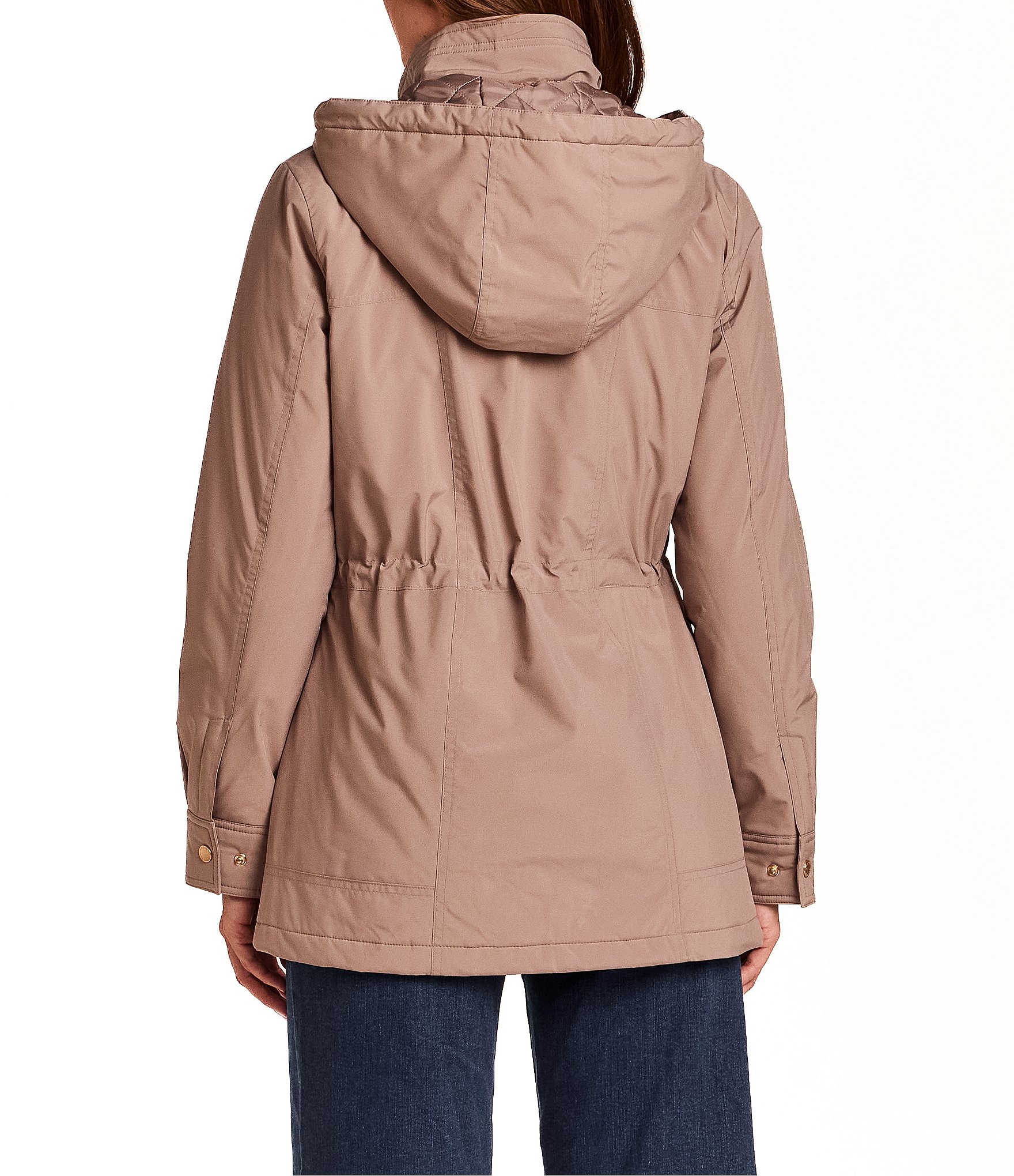 Gallery Removable Hood Stand Collar Scarf Polyfill Snap Front Anorak Jacket