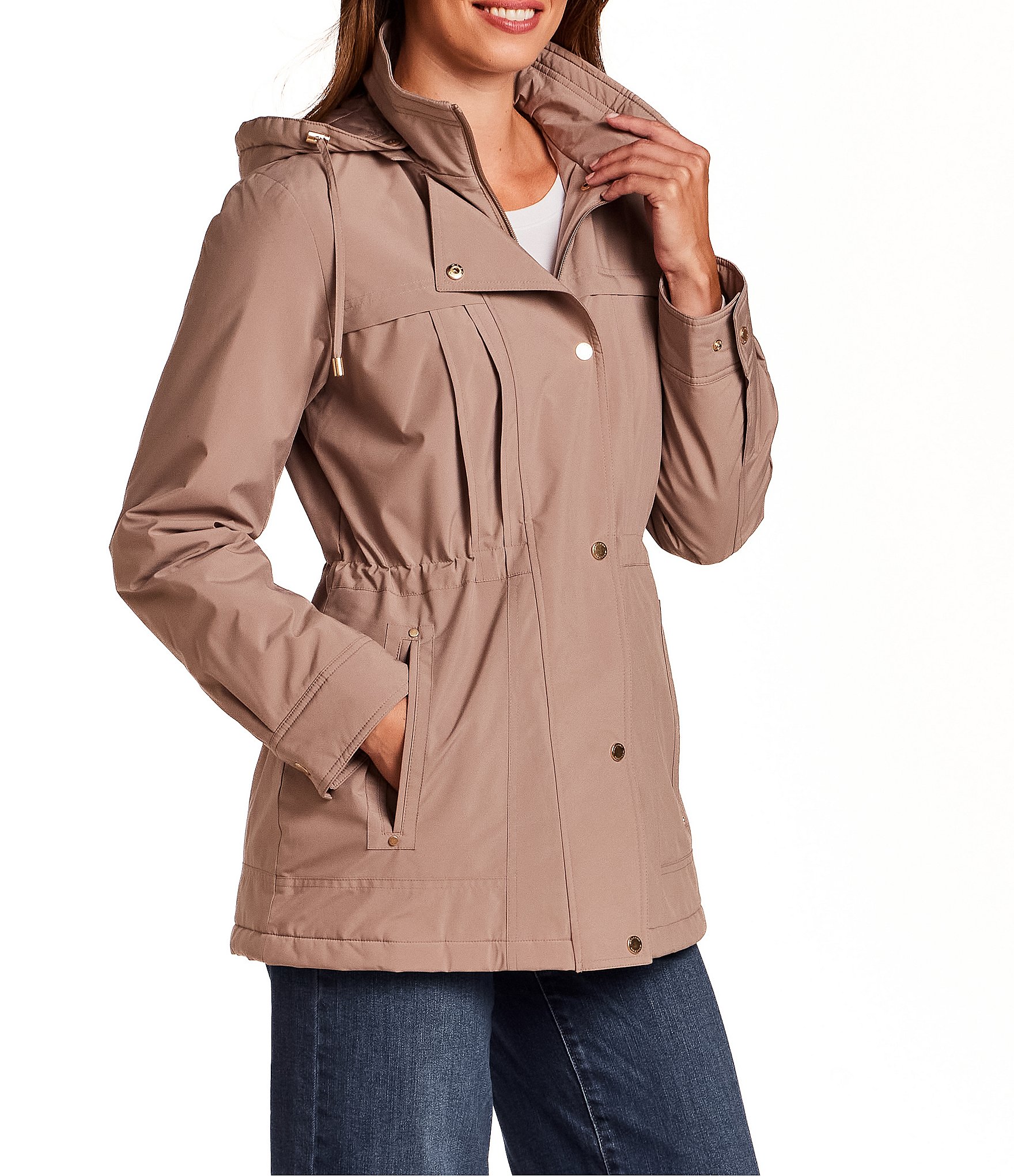 Gallery Removable Hood Stand Collar Scarf Polyfill Snap Front Anorak Jacket