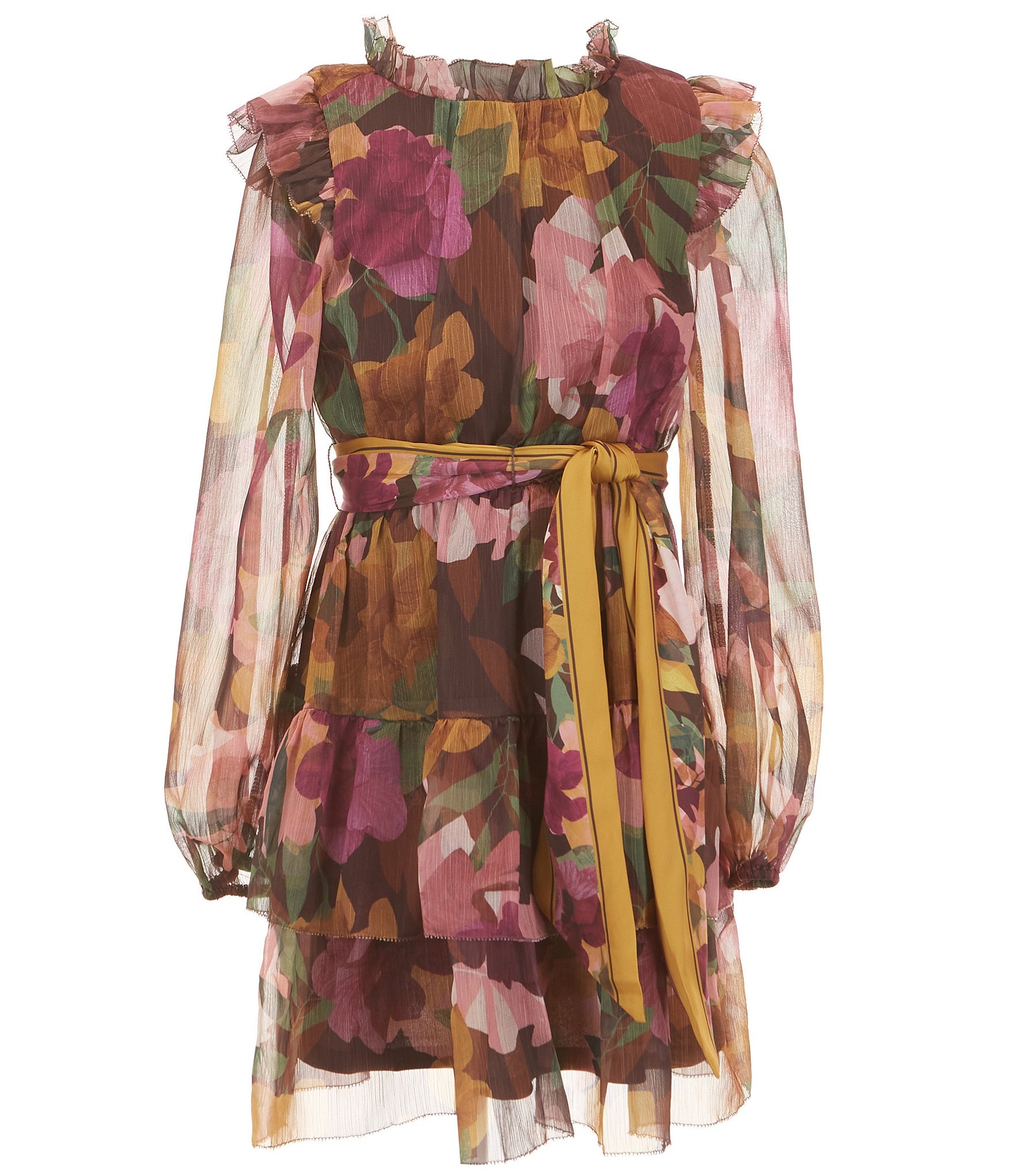 GB Big Girls Belted Long Sleeve Tiered Dress