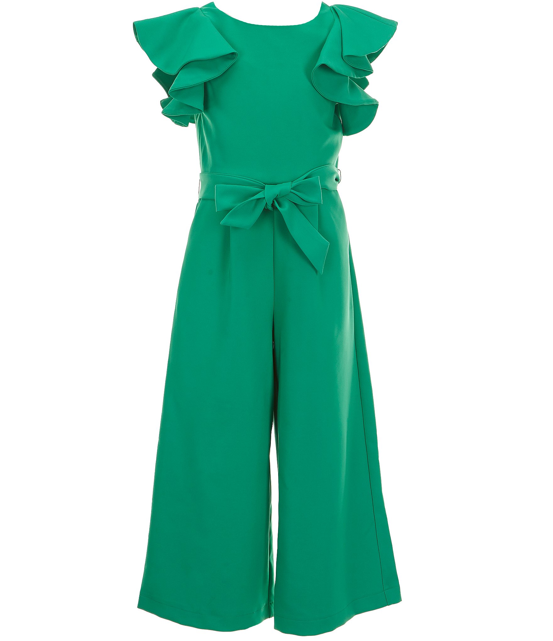 GB Big Girls Tie Front Tiered Ruffle Sleeve Jumpsuit