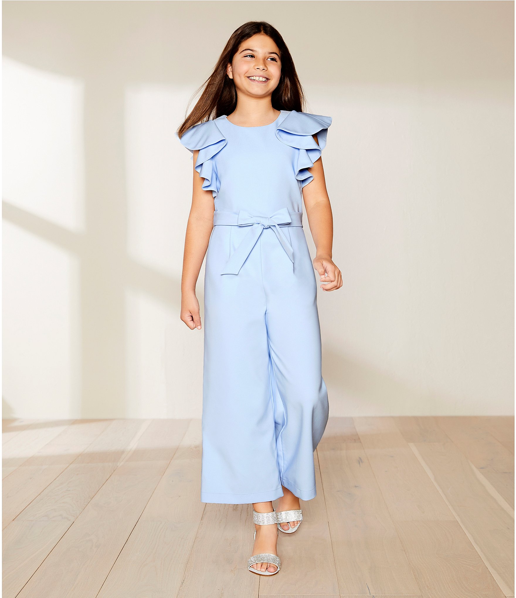 GB Big Girls Tie Front Tiered Ruffle Sleeve Jumpsuit