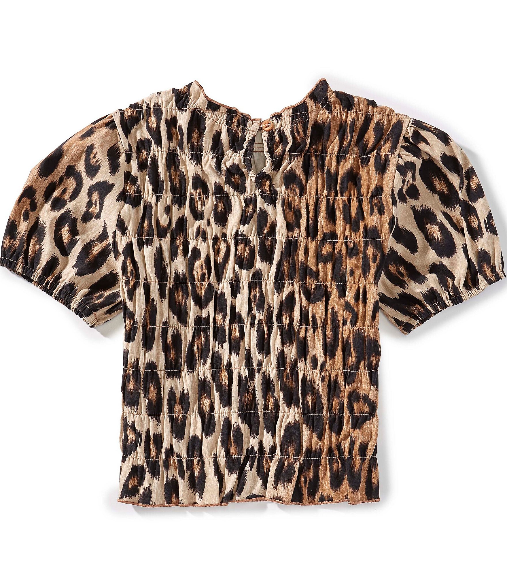 GB Big Girls Sydney Cheetah Print Scrunch Short Sleeve Top