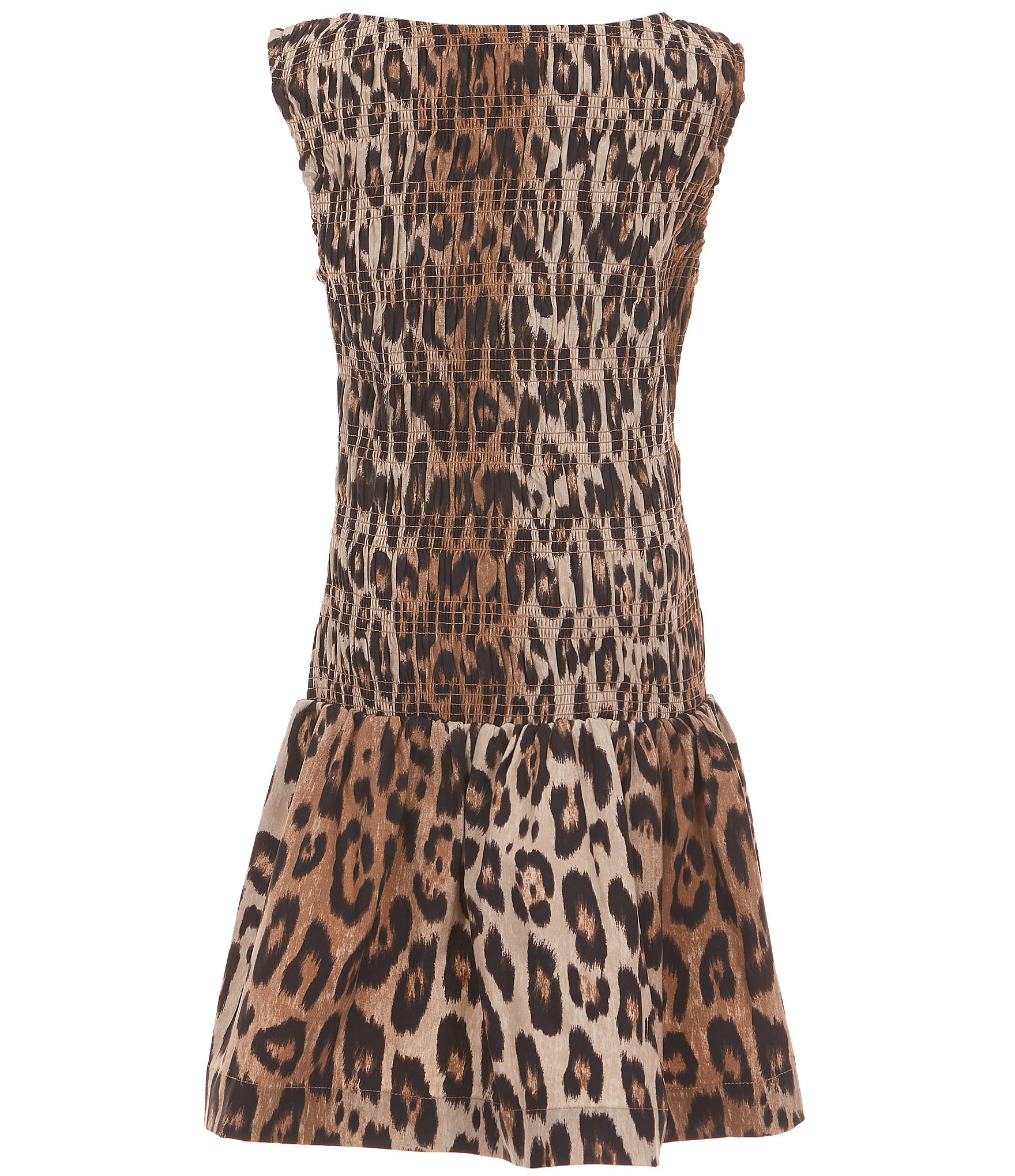 GB Big Girls Sydney Scrunch Cheetah Print Sleeveless Dropwaist Dress