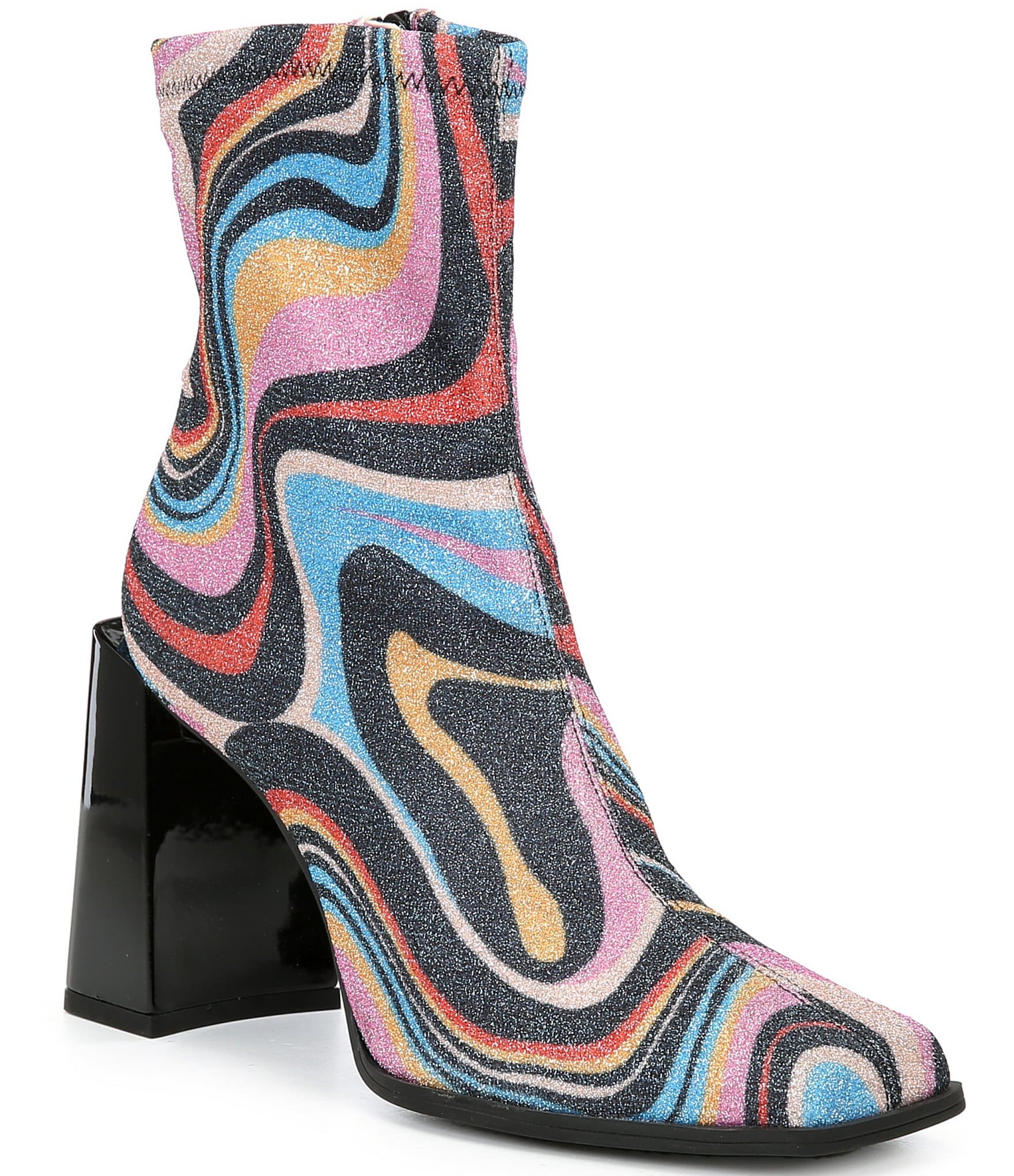 GB Border-Line Glitter Mod Print Fabric Block Heel Booties | Dillard's