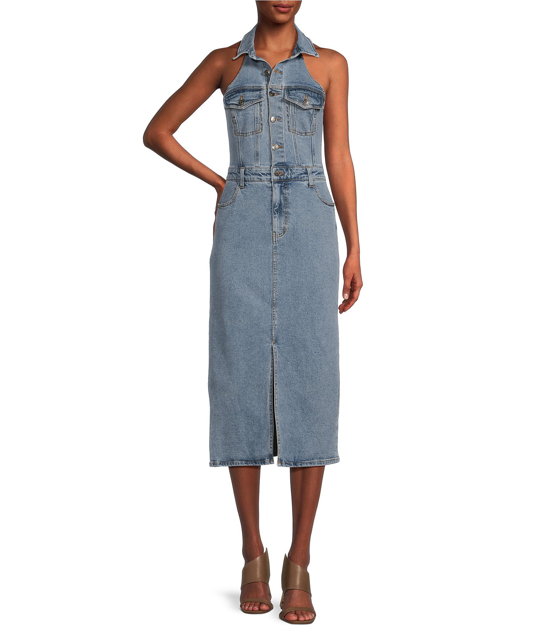 GB Collared Denim Midi Dress Dillard s