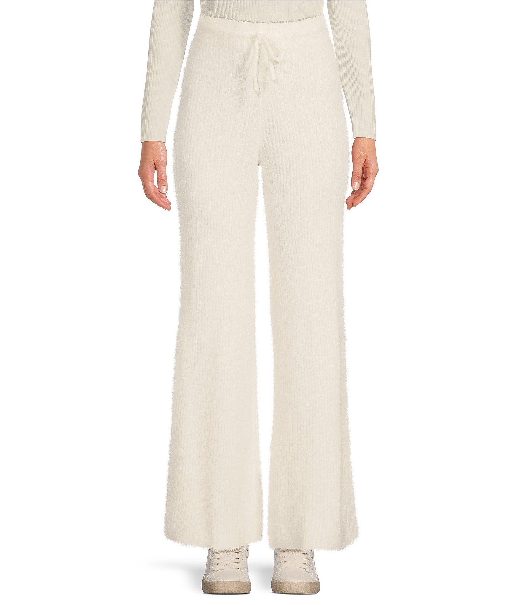 Staying Cozy Ivory Ribbed Knit Wide-Leg Sweater Pants  Sweater pants, Knit  pants outfit, Thanksgiving outfit