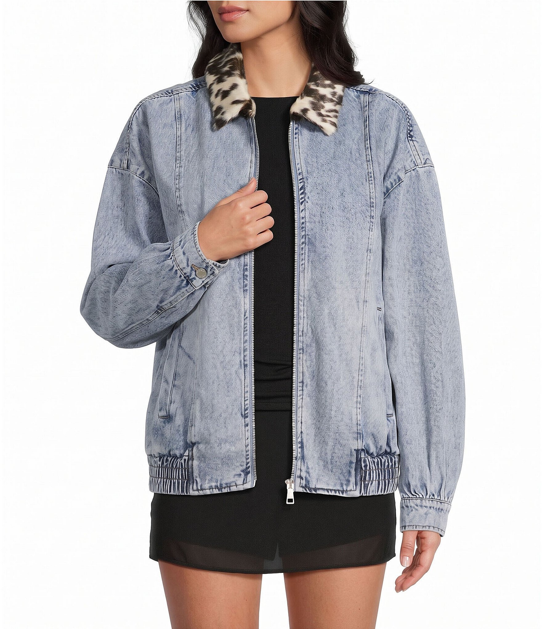 GB Cow Trim Zip Front Denim Jacket