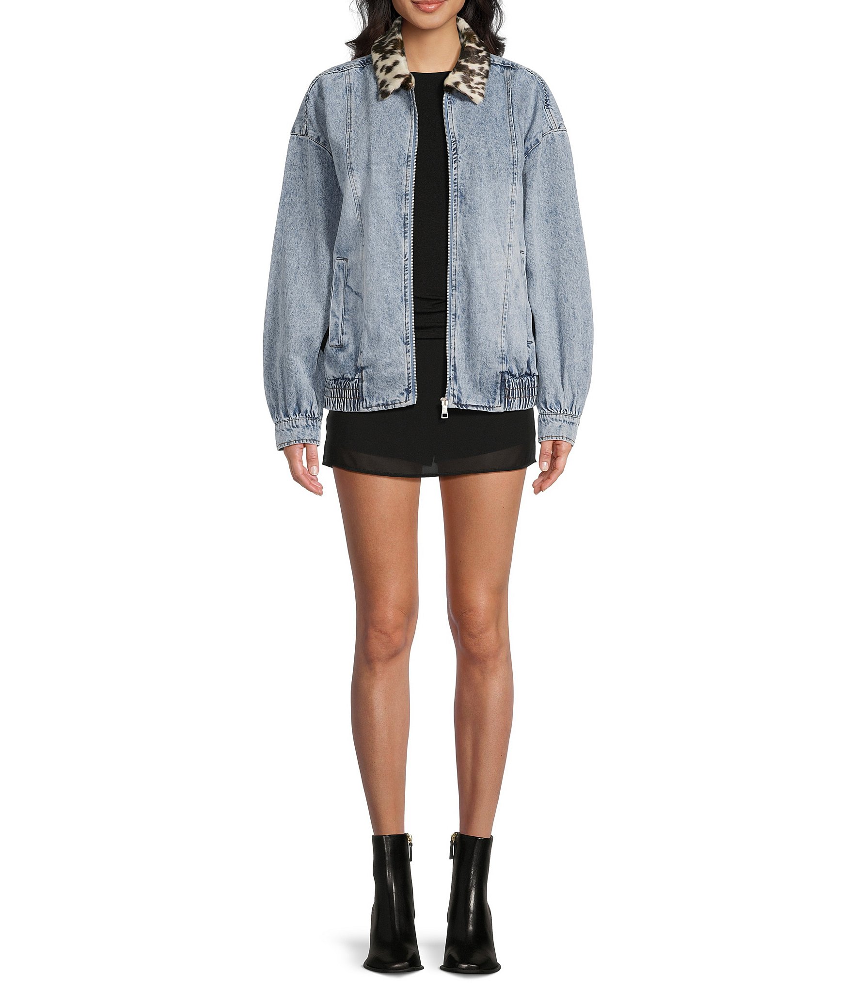 GB Cow Trim Zip Front Denim Jacket