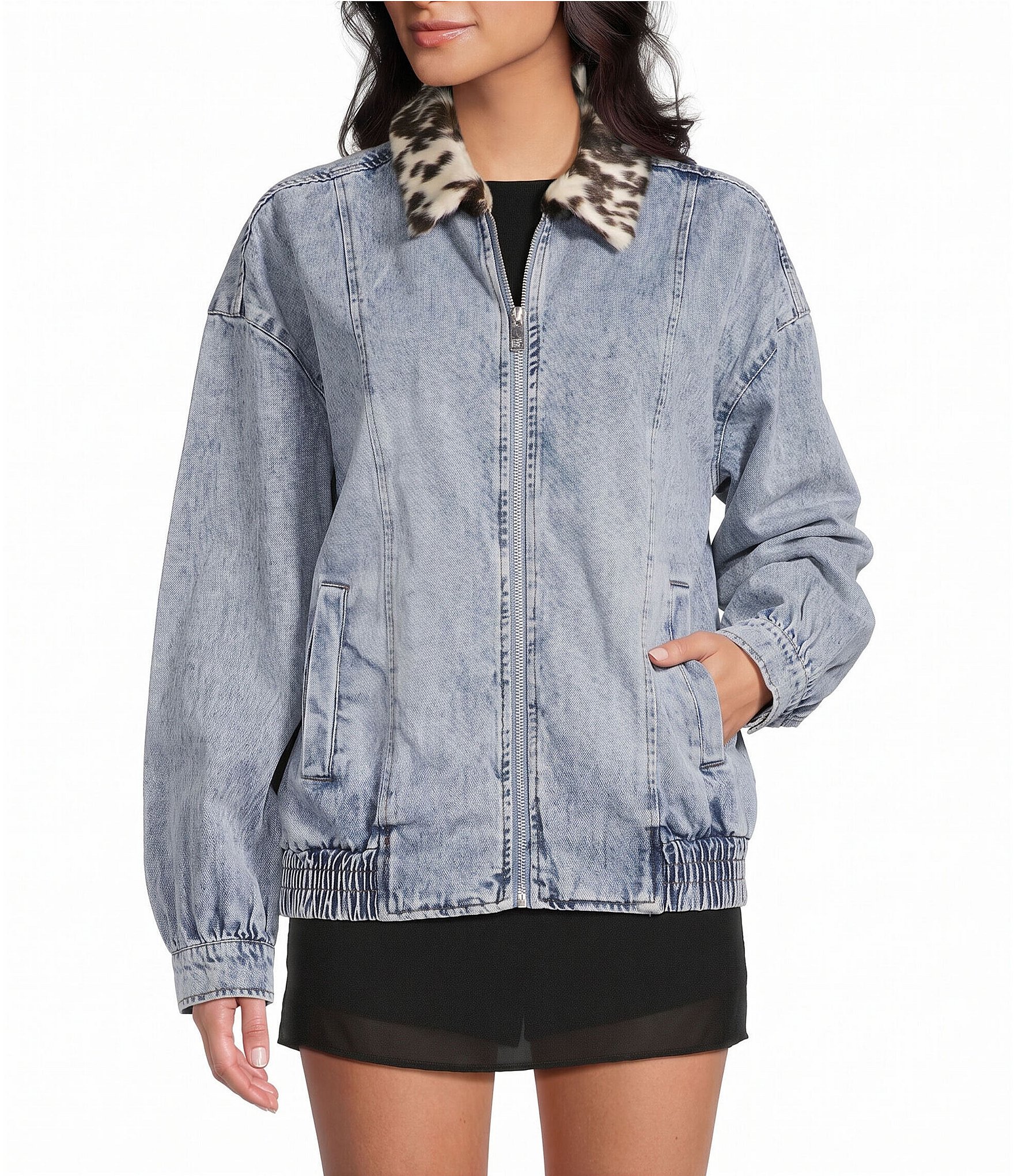 GB Cow Trim Zip Front Denim Jacket