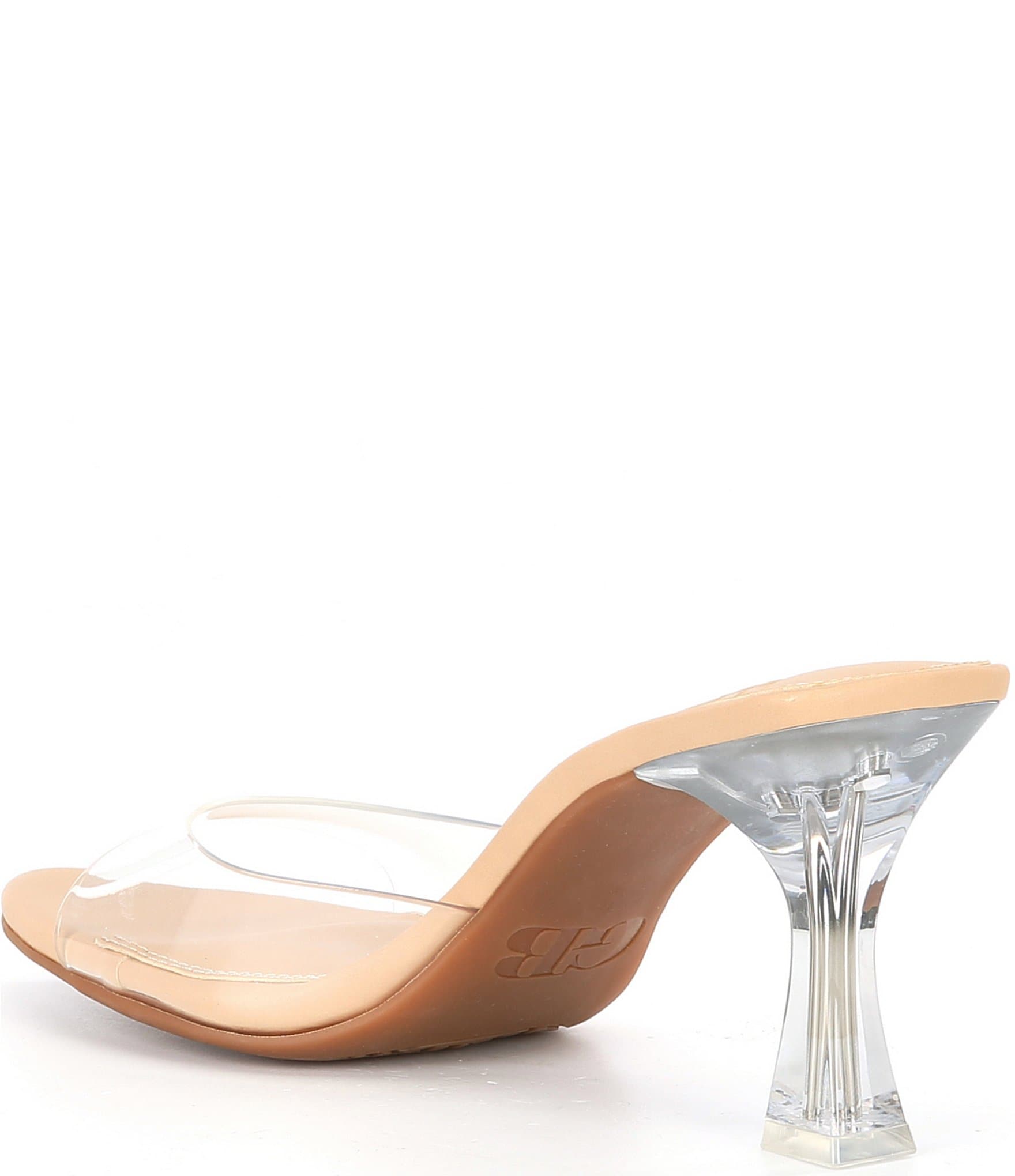 GB Crystal Clear Vinyl Lucite Heel Slide Sandals