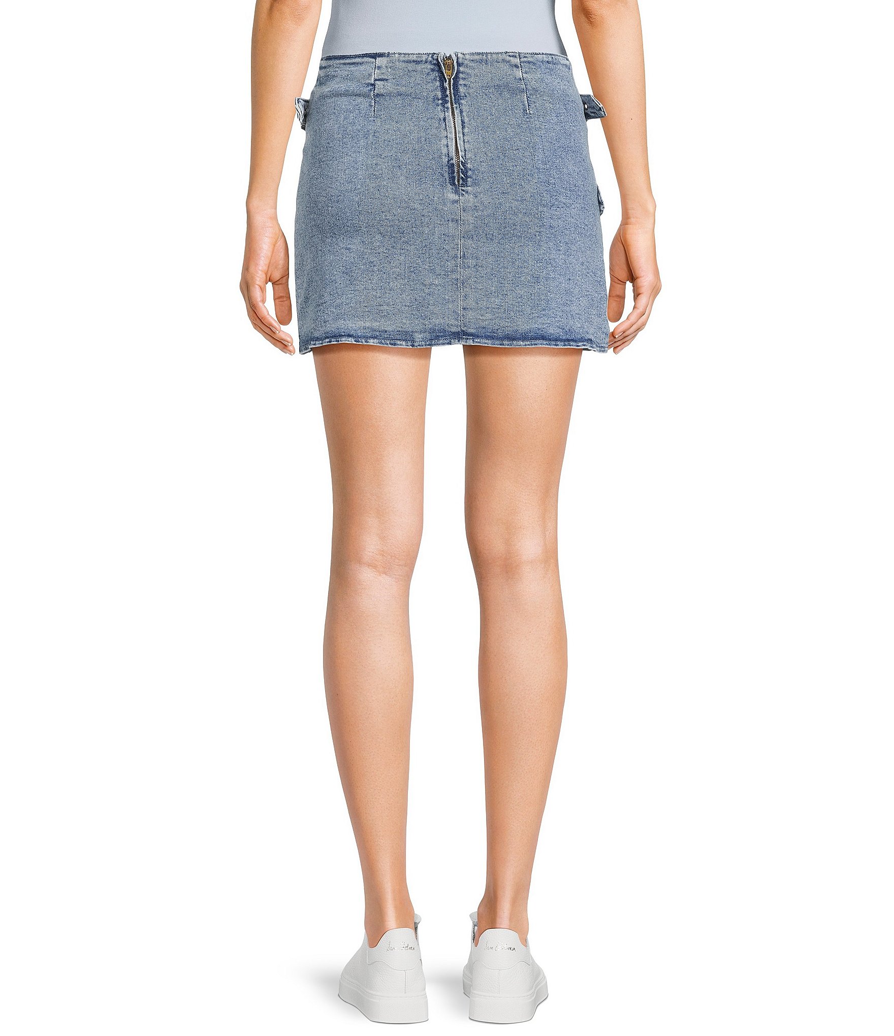 GB Double Buckle Denim Mini Skirt