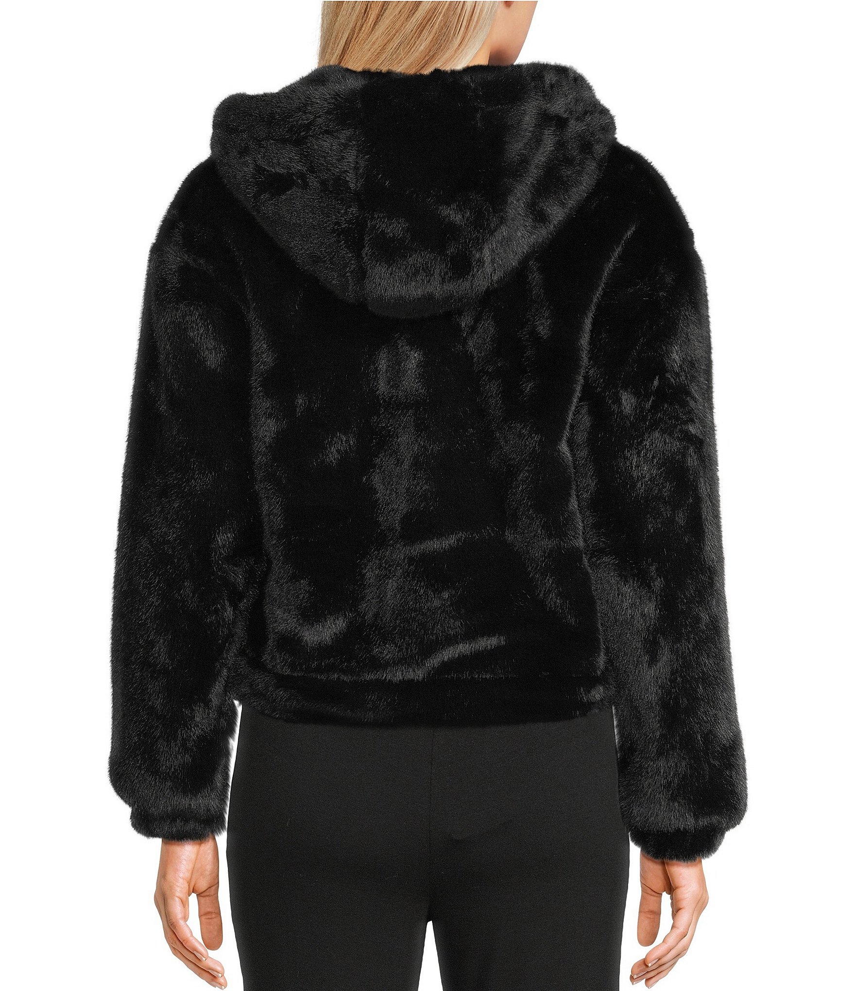 GB Faux Fur Zip Front Hooded Jacket