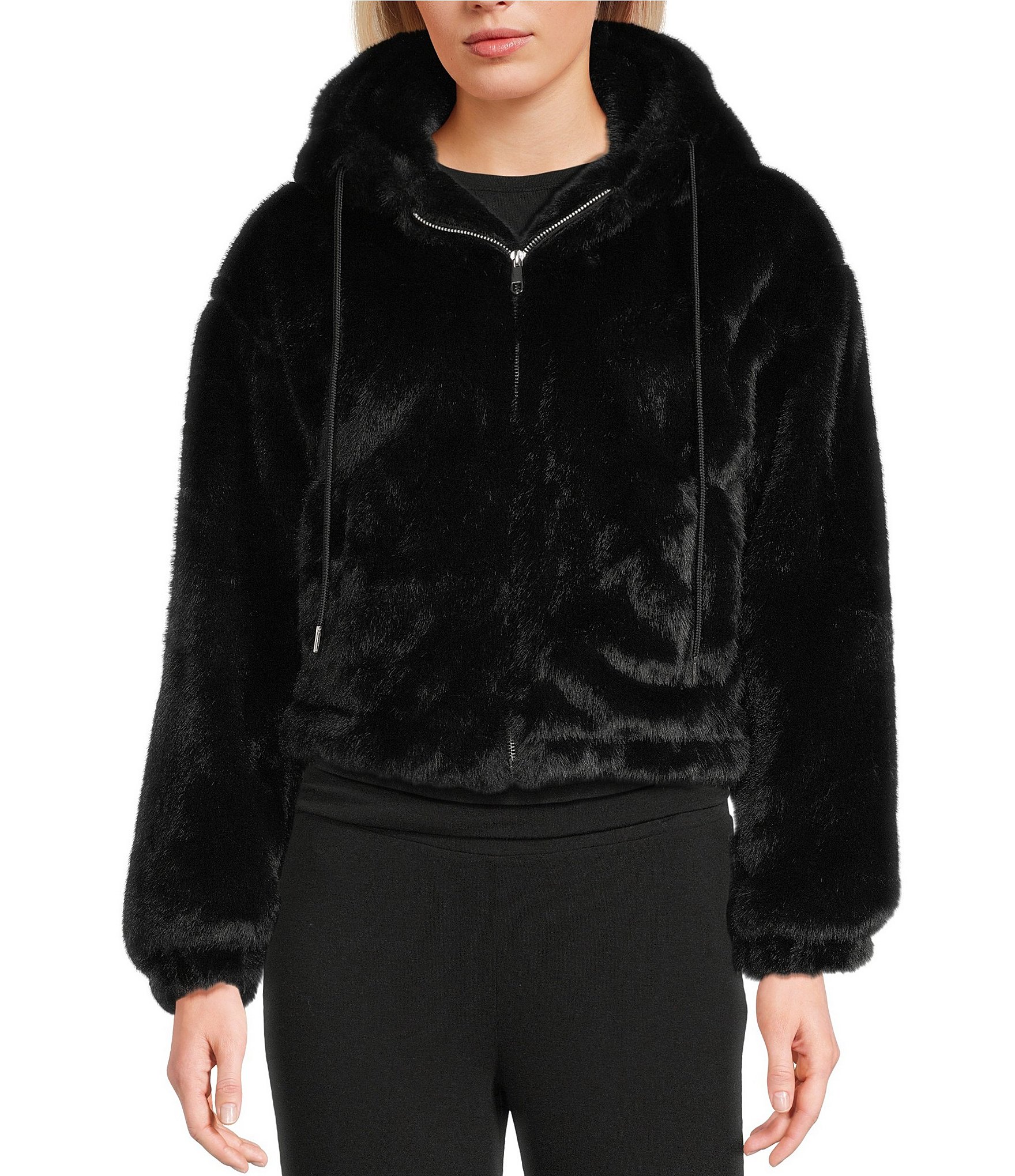 GB Faux Fur Zip Front Hooded Jacket