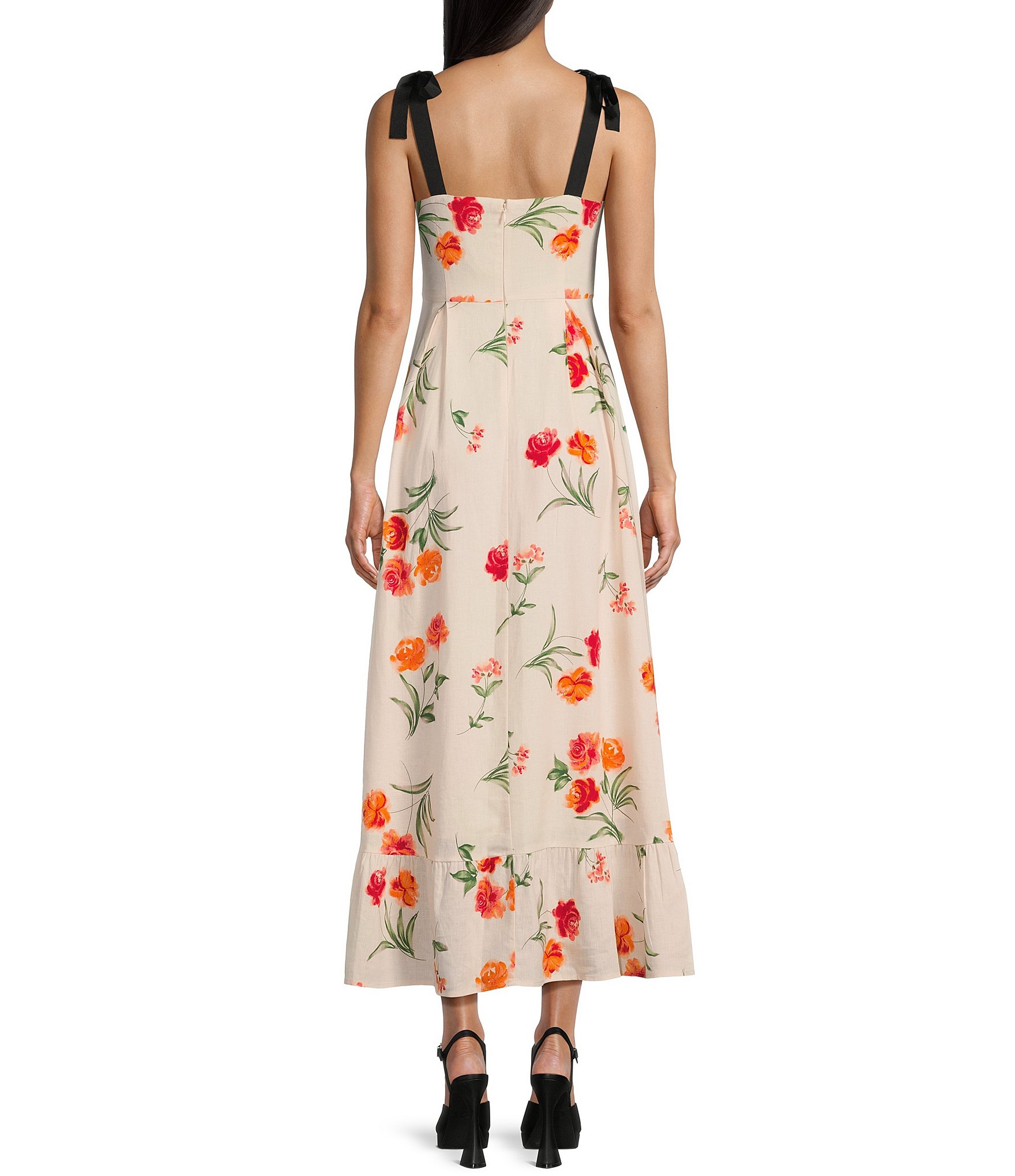 GB Floral Print Grosgrain Tie Maxi Dress