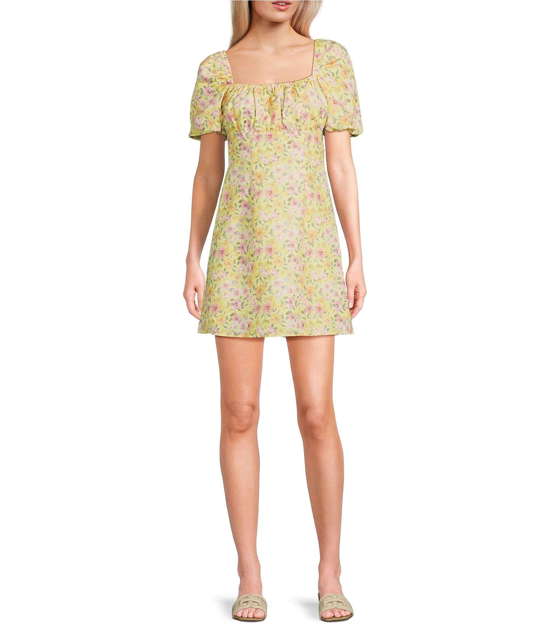 GB Floral Print Puff Sleeve Empire Waist Dress | Dillard's