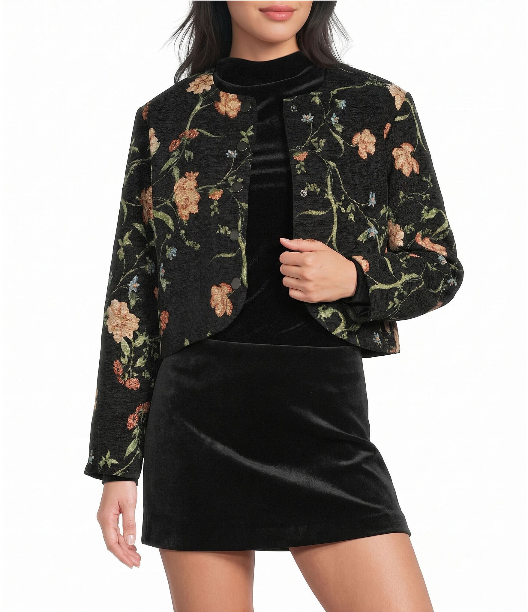 GB Floral Round Neck Cropped Jacket