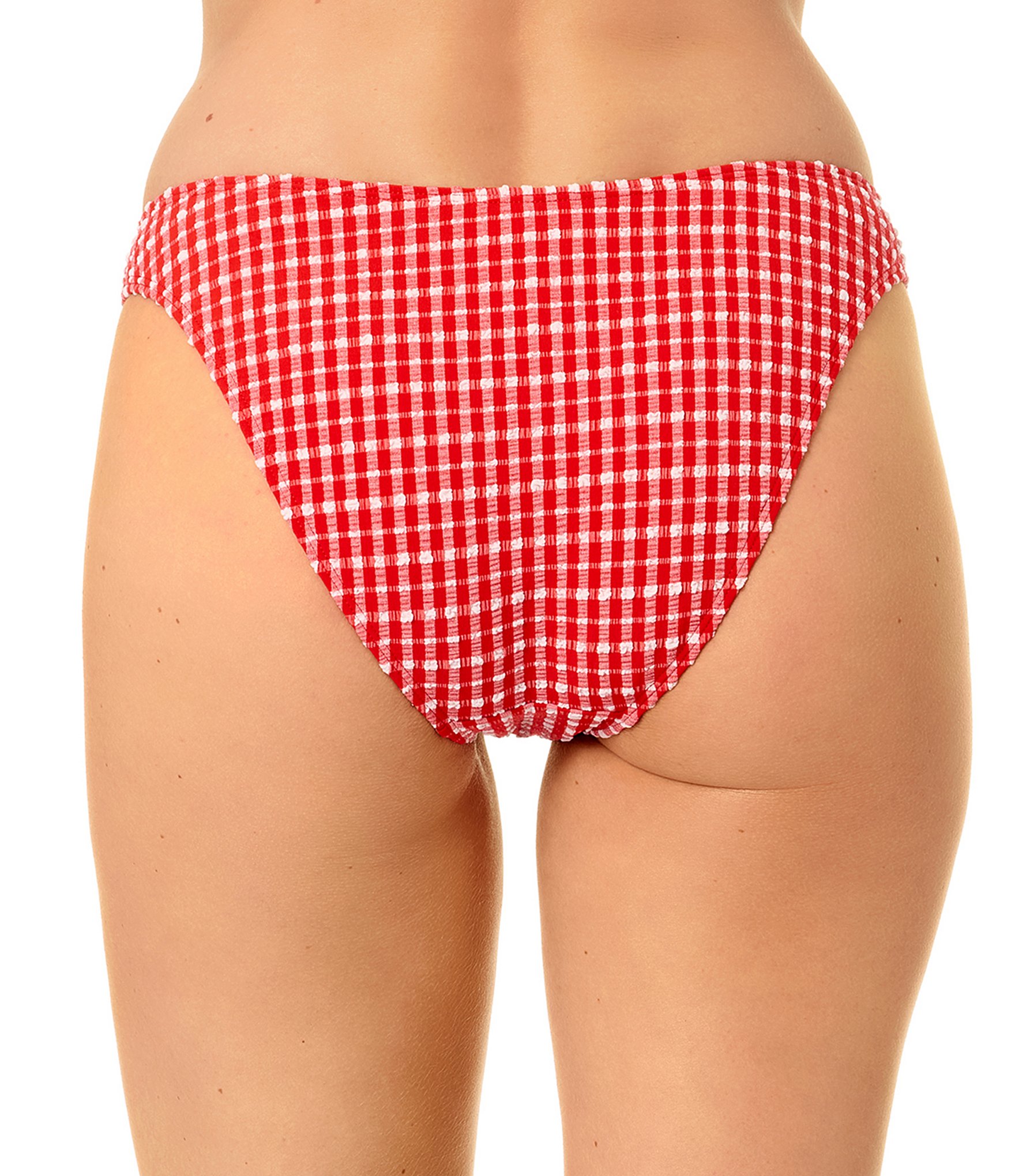 GB Gingham Seersucker Puff Rectangle Ring High Leg Hipster Swim Bottom