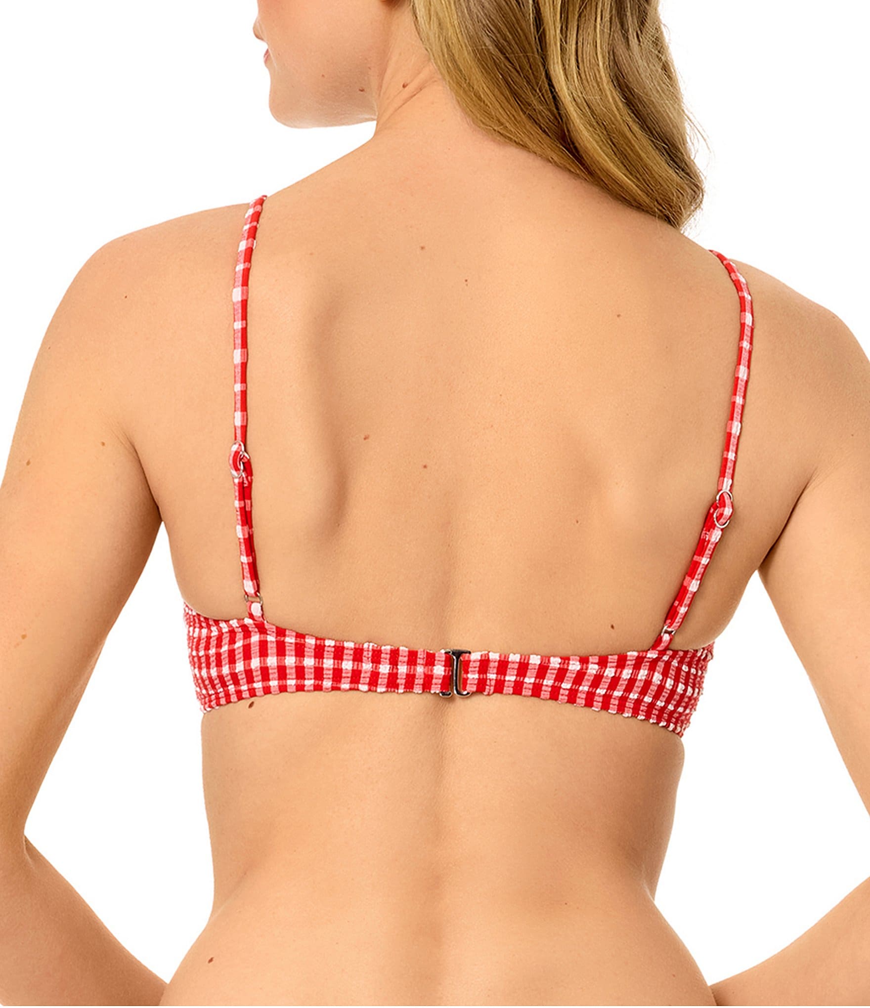 GB Gingham Seersucker Puff Scoop Bralette Swim Top