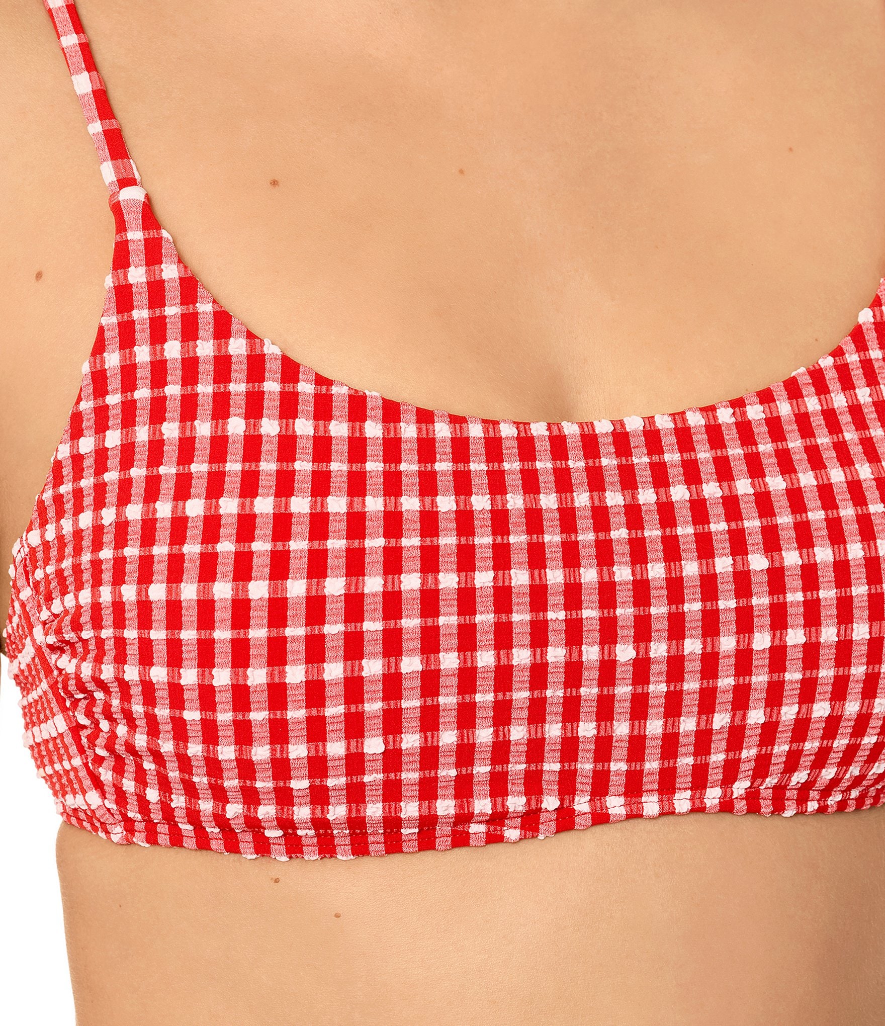 GB Gingham Seersucker Puff Scoop Bralette Swim Top