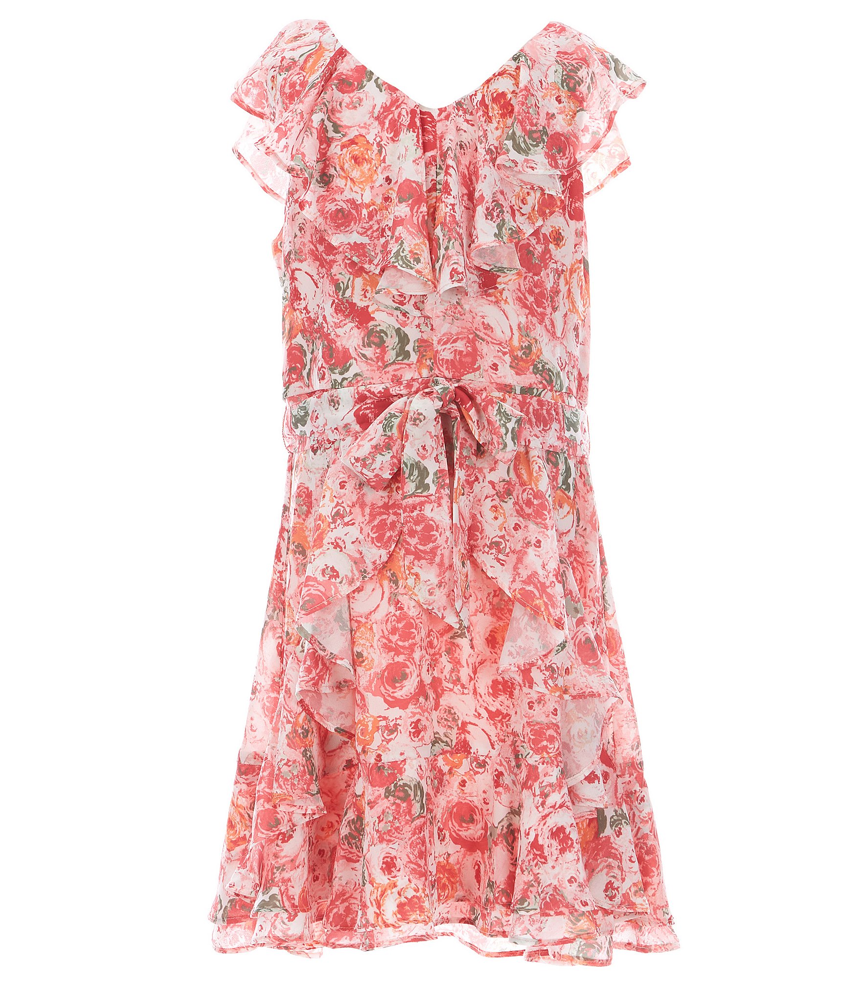 GB Little Girls 2-6X Floral Print Tie Waist Ruffle Dress | Dillard's