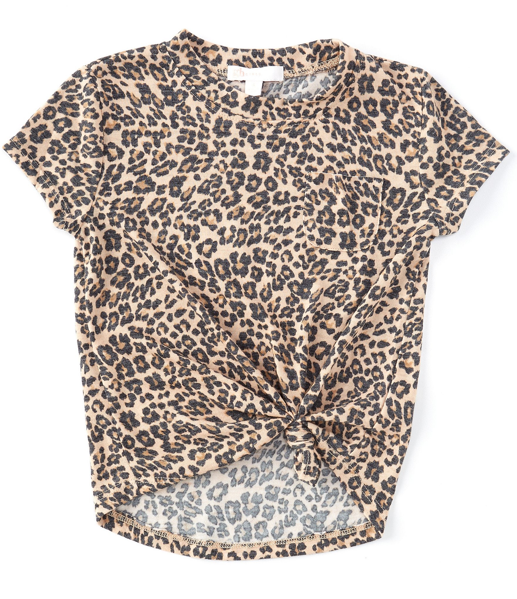 GB Little Girls 2T-6X Knit Leopard Print Tie Front Pocket Tee | Dillard's