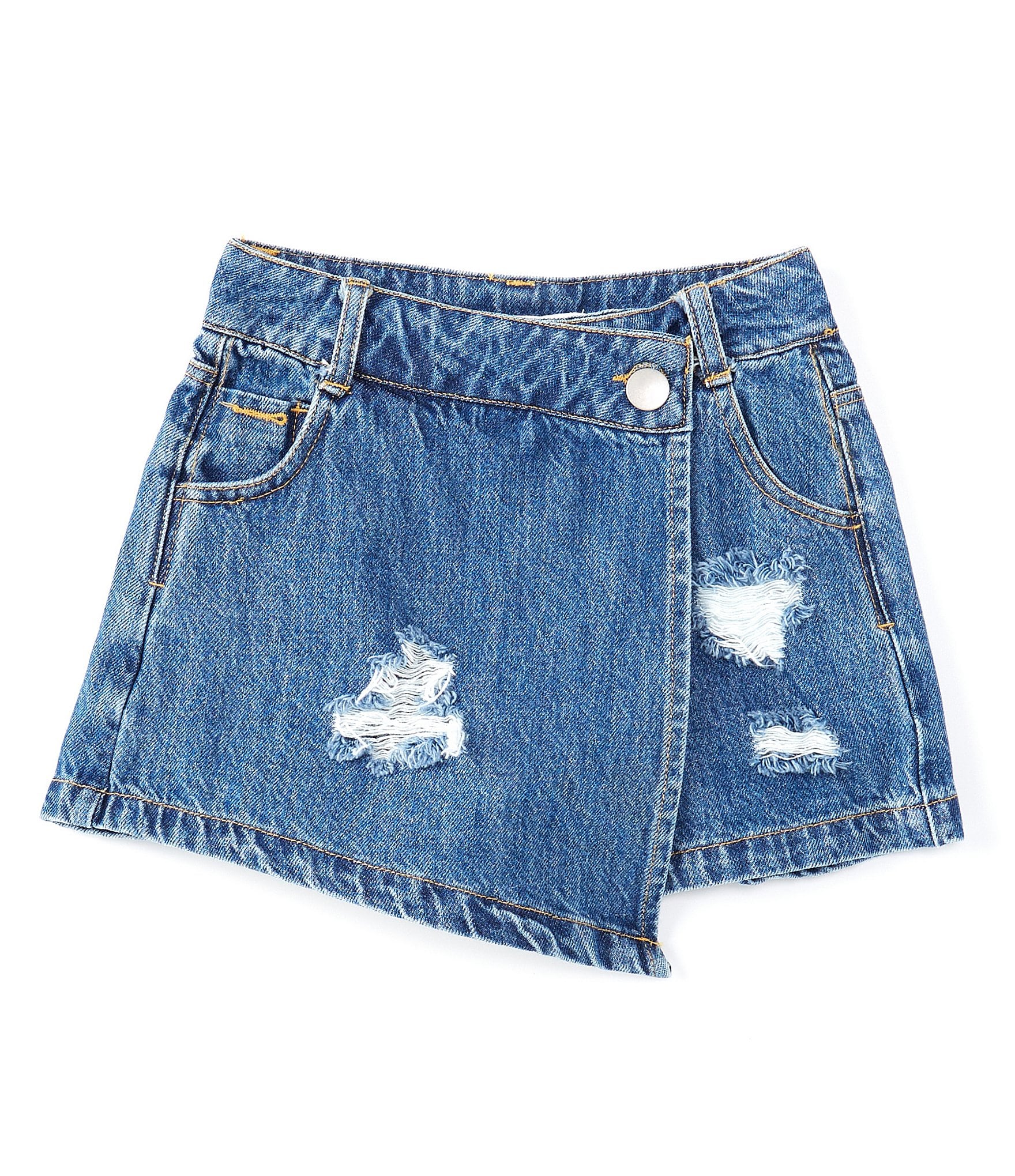 GB Little Girls 2T-6X Distressed Denim Asymmetrical Skort