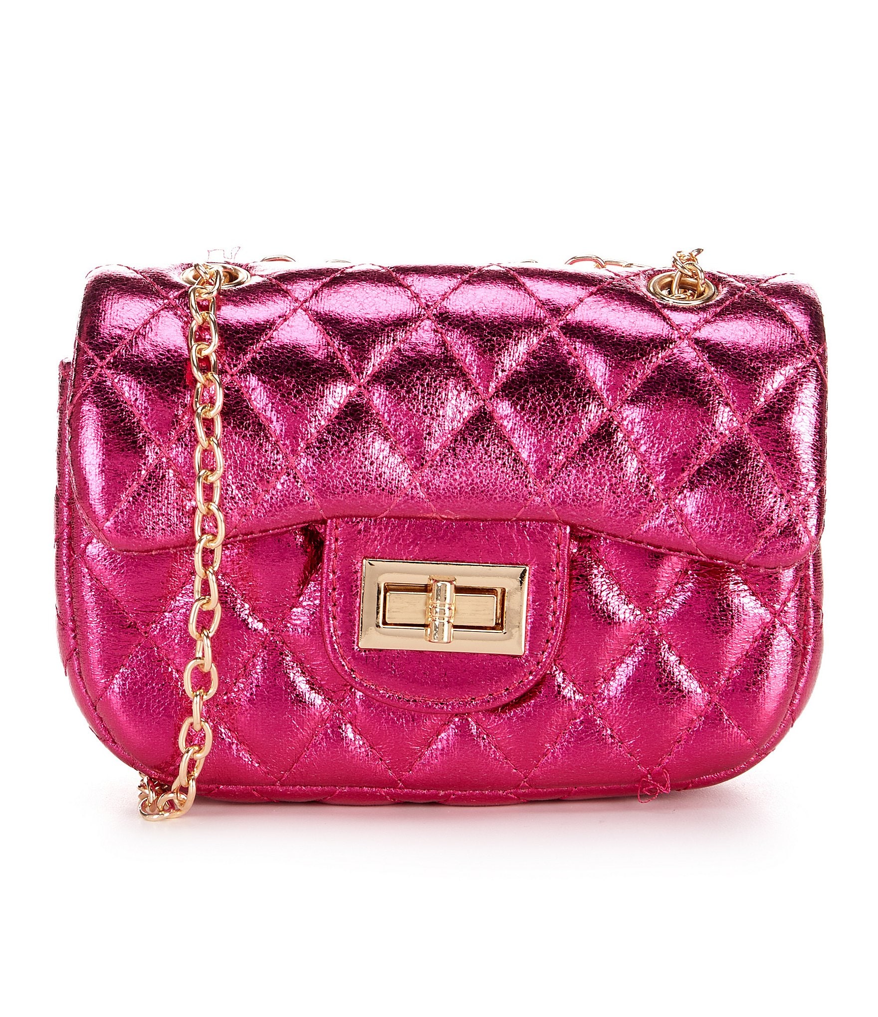 Argyle Quilted Pink Handbag Metal Decor Crossbody Bag Women's