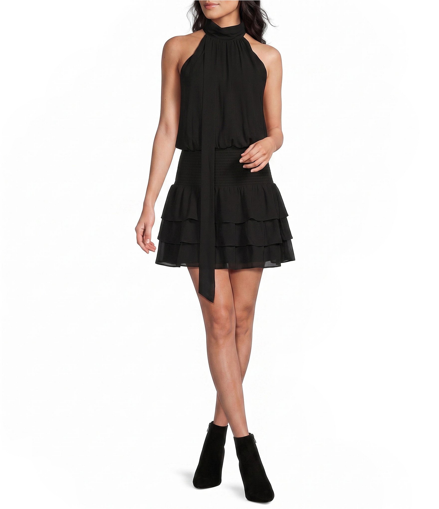 GB High Neck Scarf Smock Mini Dress