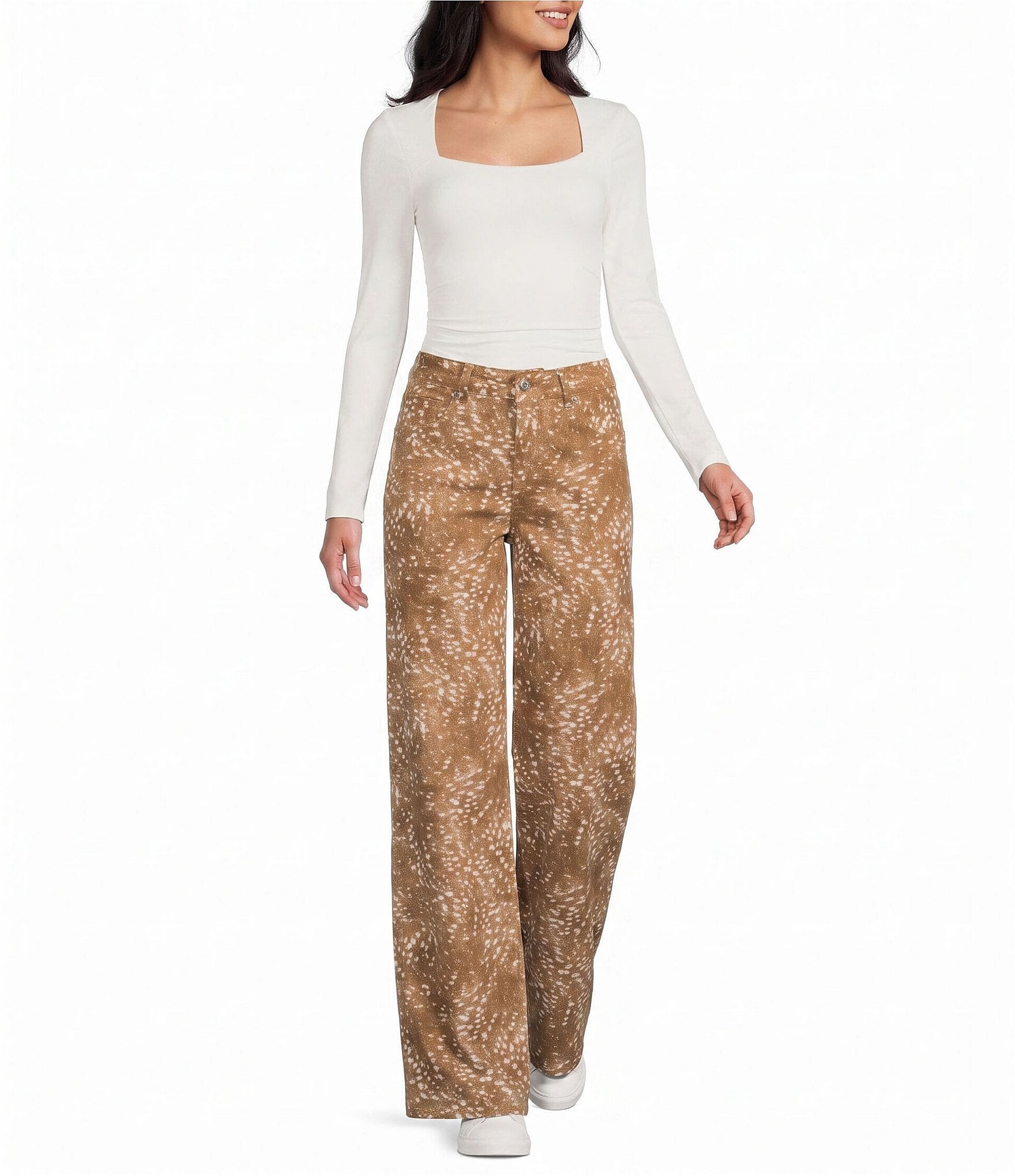 GB Knit Ruched Long Sleeve Square Neck Tee