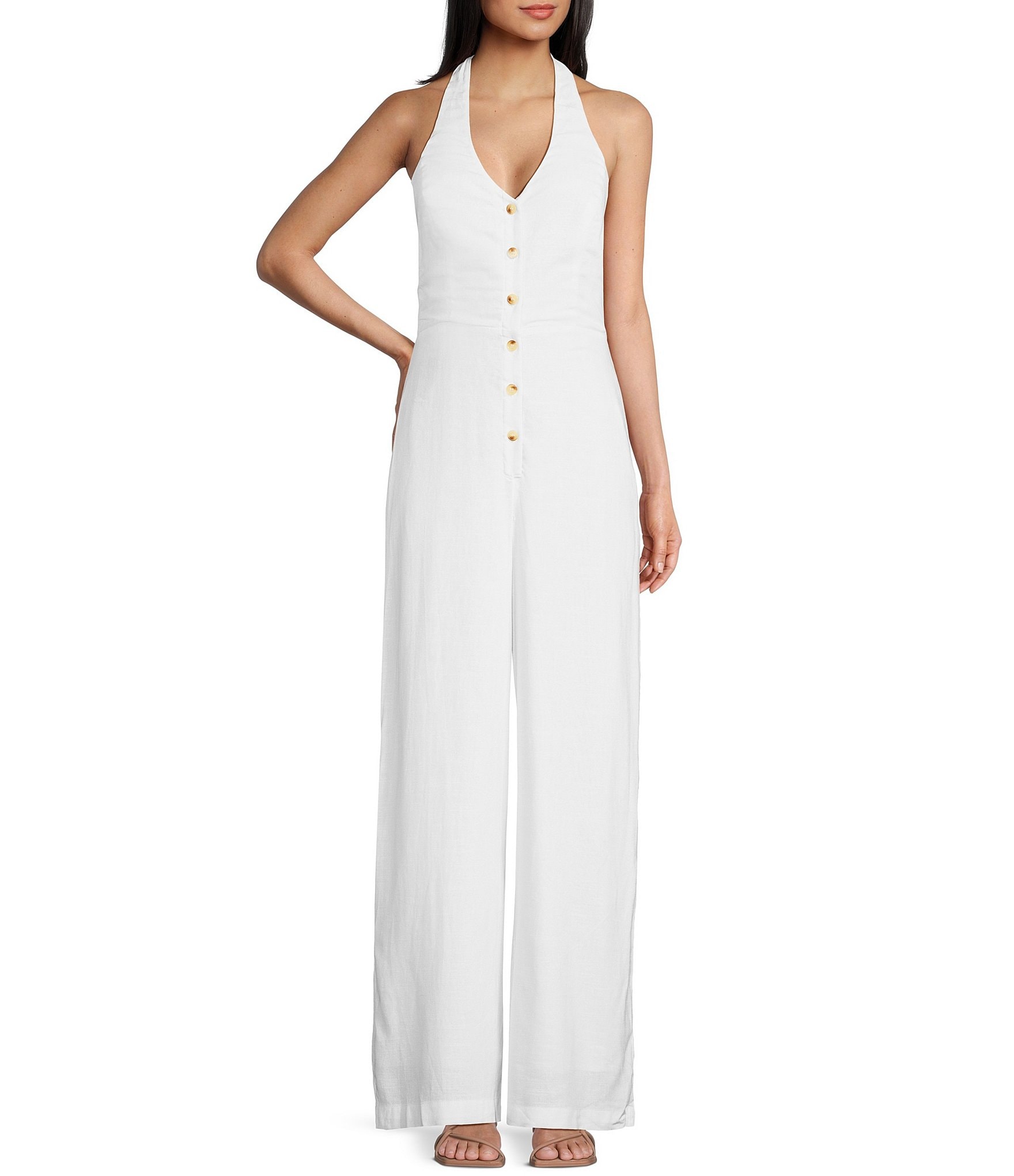 Linen halter jumpsuit shop